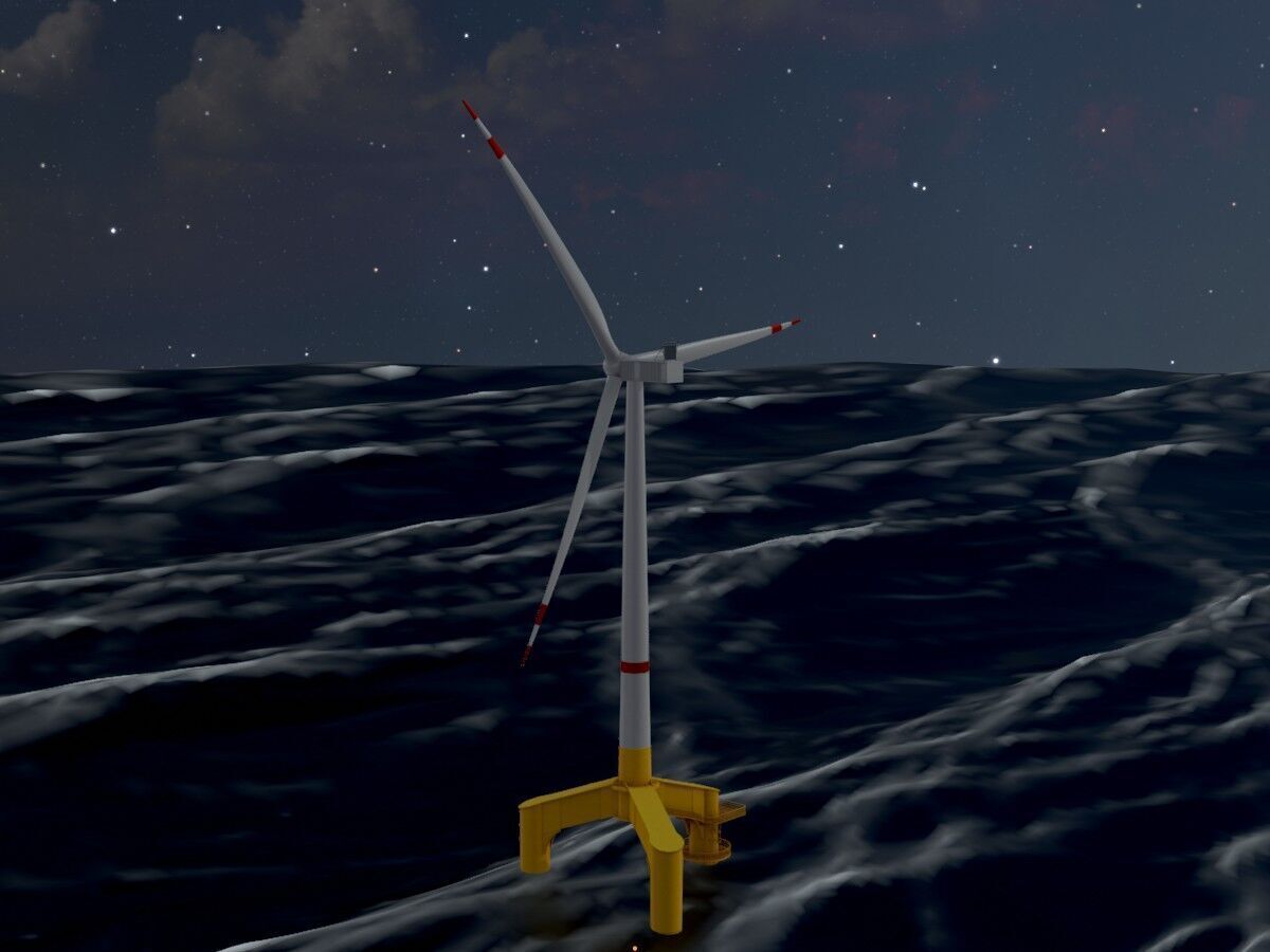 Wind turbine with Offshore Foundation V1 H-120 RD 160m Animation Low-poly 3D model_4