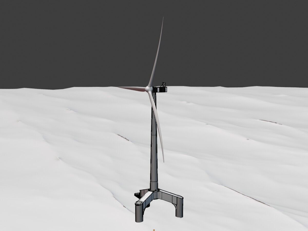 Wind turbine with Offshore Foundation V1 H-120 RD 160m Animation Low-poly 3D model_11