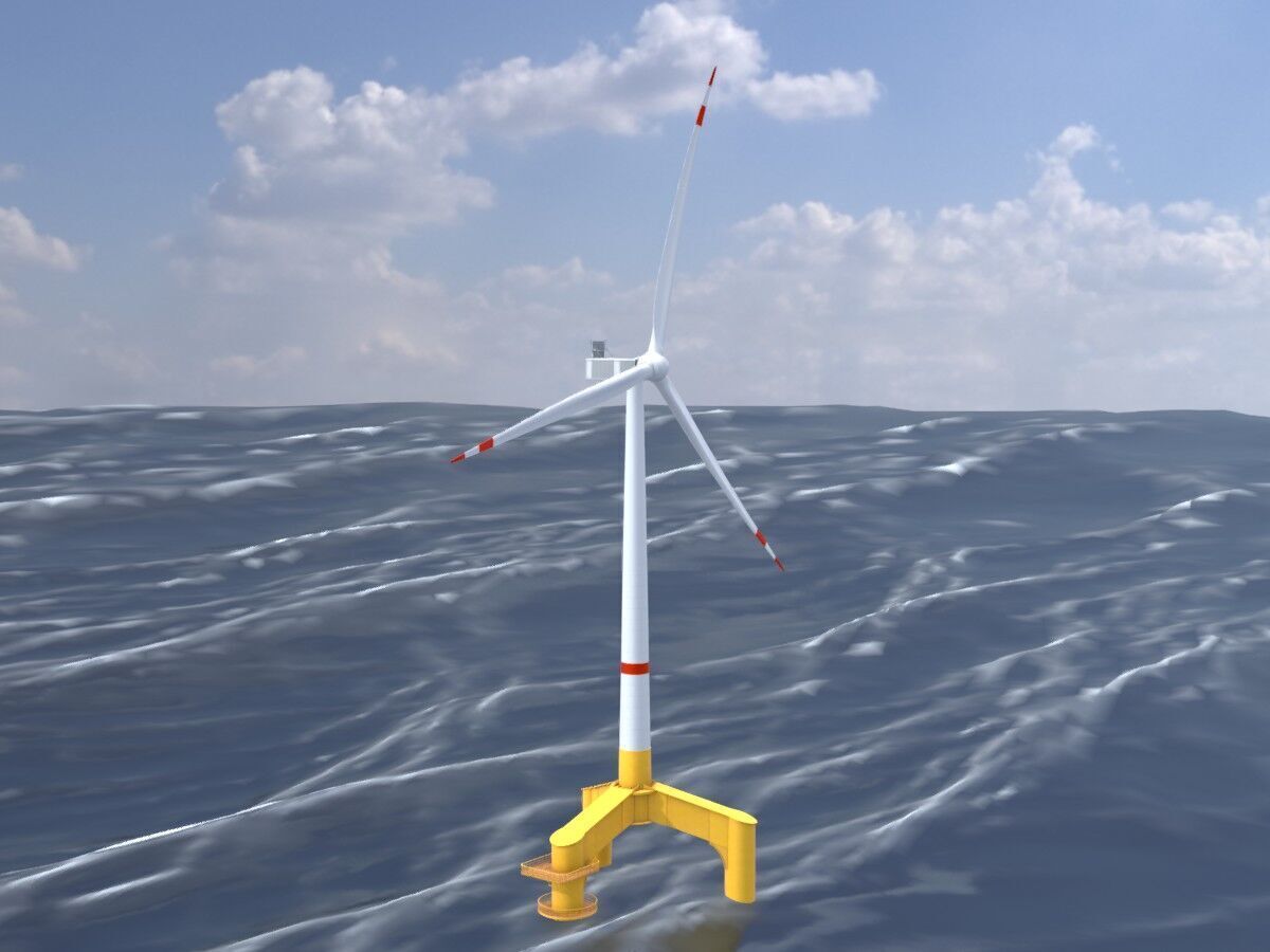 Wind turbine with Offshore Foundation V1 H-120 RD 160m Animation Low-poly 3D model_2