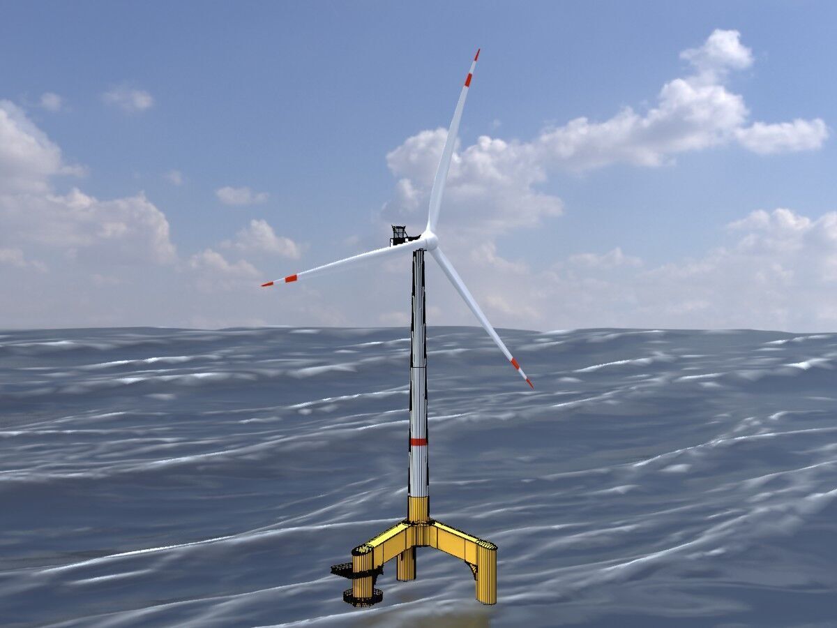 Wind turbine with Offshore Foundation V1 H-120 RD 160m Animation Low-poly 3D model_6