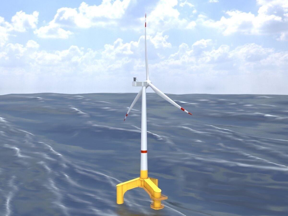 Wind turbine with Offshore Foundation V1 H-120 RD 160m Animation Low-poly 3D model_13