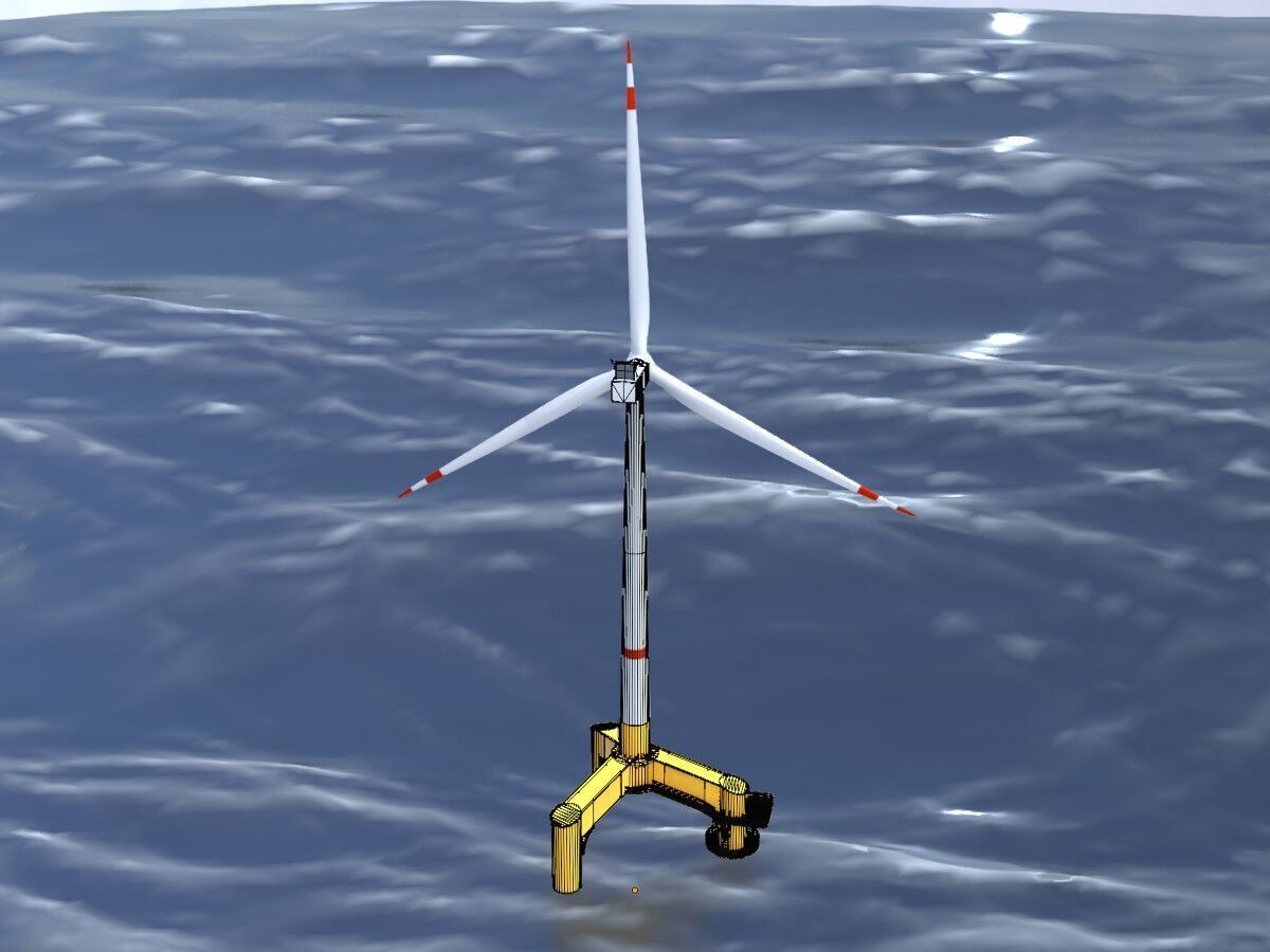 Wind turbine with Offshore Foundation V1 H-120 RD 160m Animation Low-poly 3D model_5