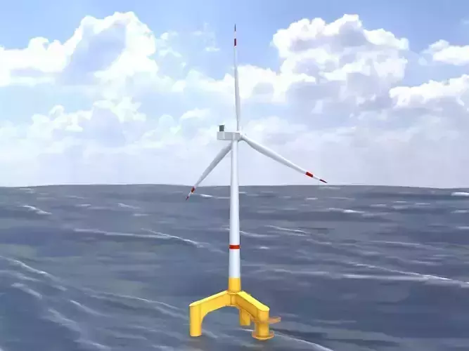 Wind turbine with Offshore Foundation V1 H-120 RD 160m Animation Low-poly 3D model