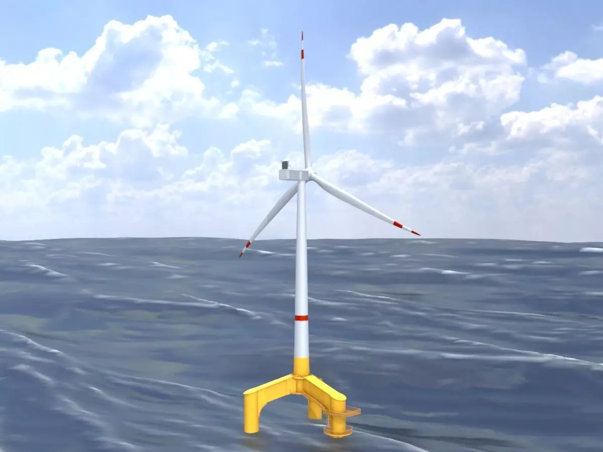 Wind turbine with Offshore Foundation V1 H-120 RD 160m Animation Low-poly 3D model_0