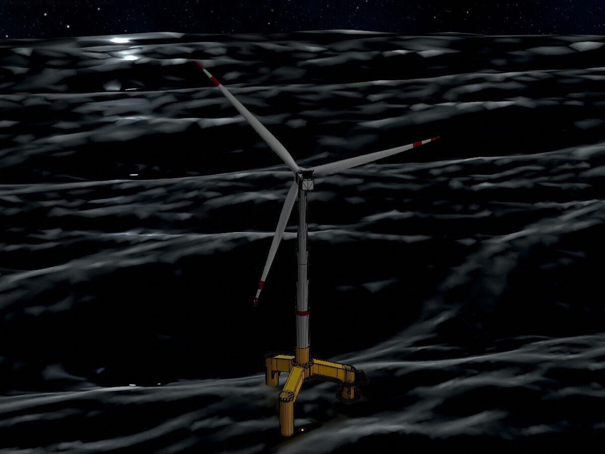 Wind turbine with Offshore Foundation V1 H-120 RD 160m Animation Low-poly 3D model_8