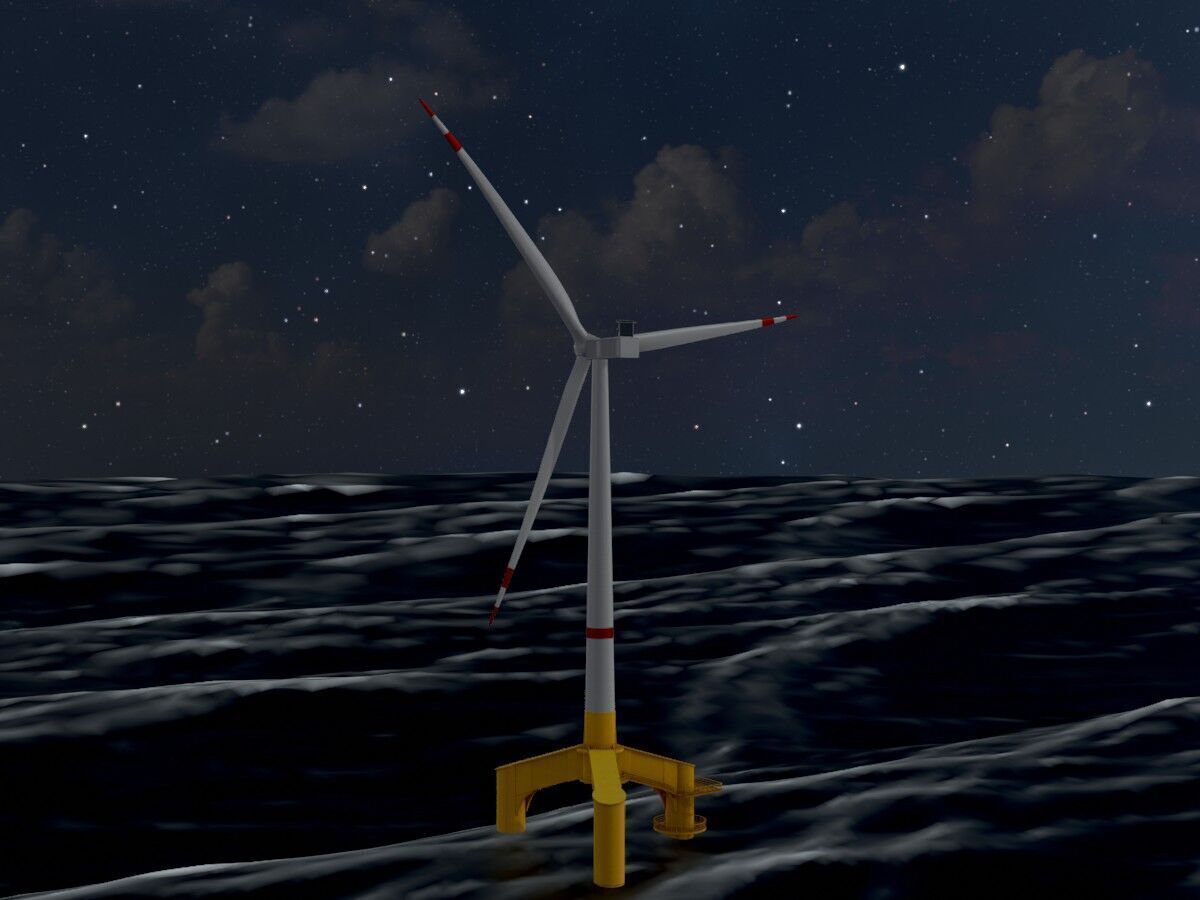 Wind turbine with Offshore Foundation V1 H-120 RD 160m Animation Low-poly 3D model_20