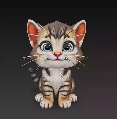 Cat Kitten Realistic 3D Model Basic - Low Poly Realistic