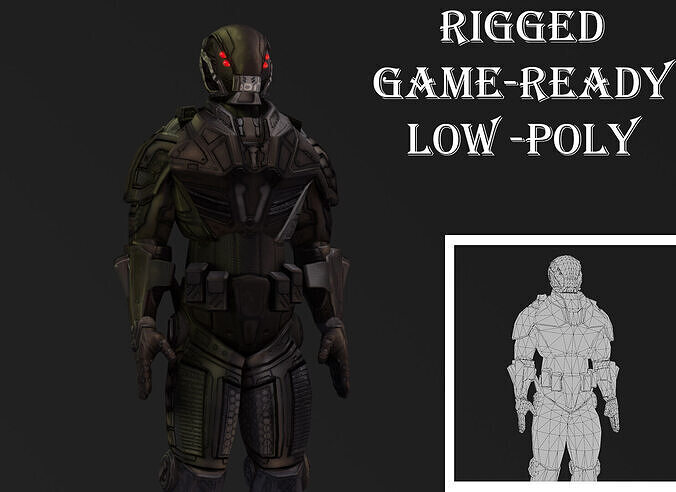 Aegis Warframe  Futuristic Humanoid Robot Rigged Low-poly 3D model