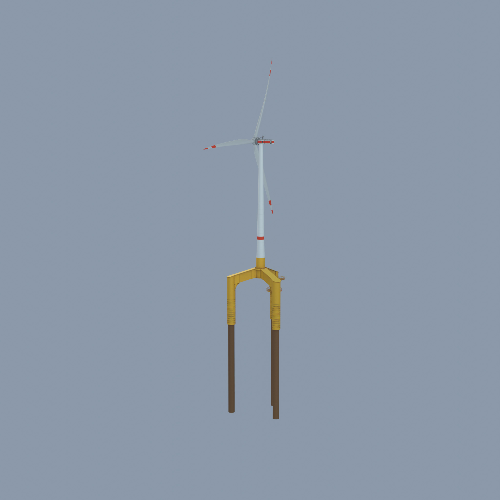Wind turbine with Offshore Foundation E1 H-132 RD 172m animation Low-poly 3D model_28