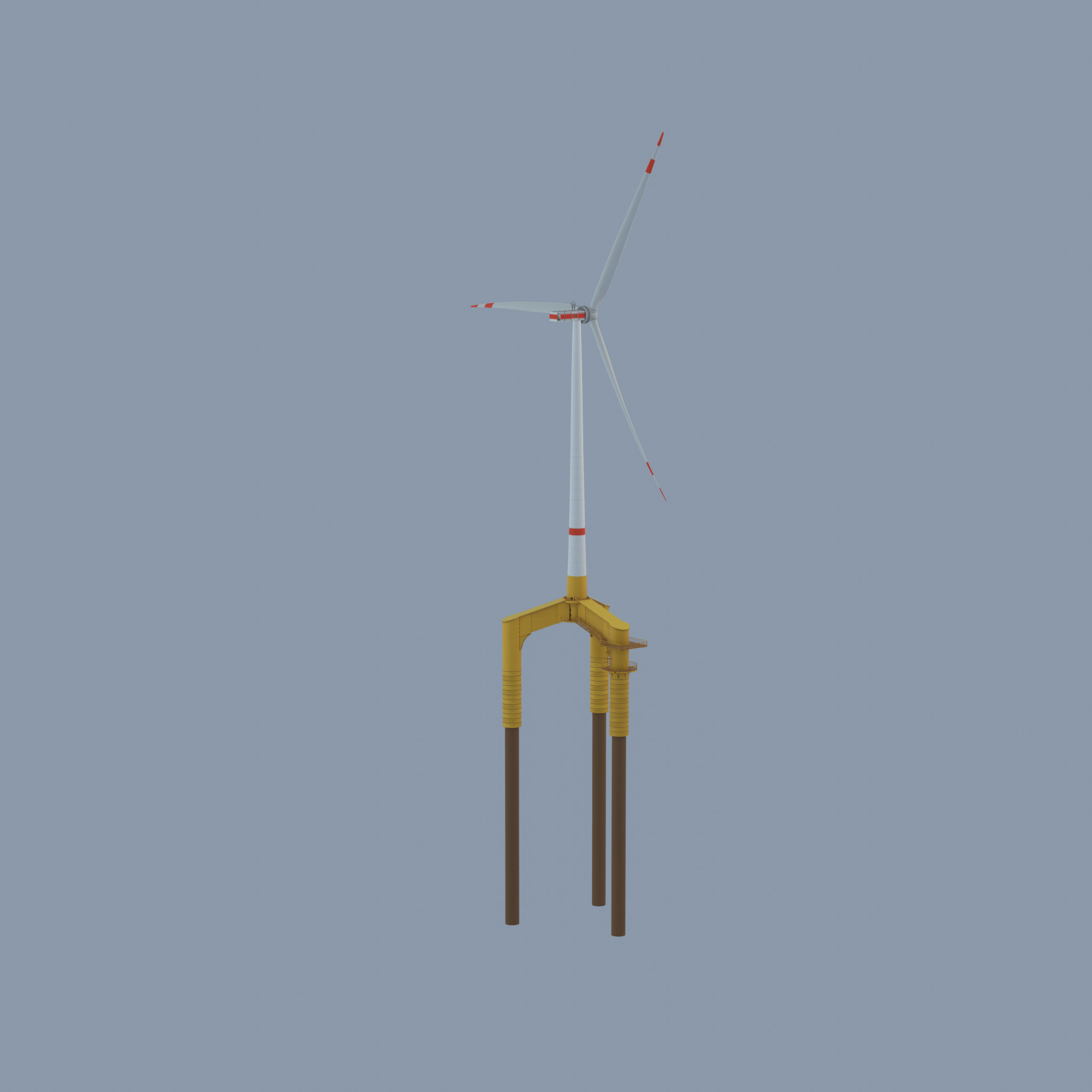 Wind turbine with Offshore Foundation E1 H-132 RD 172m animation Low-poly 3D model_44