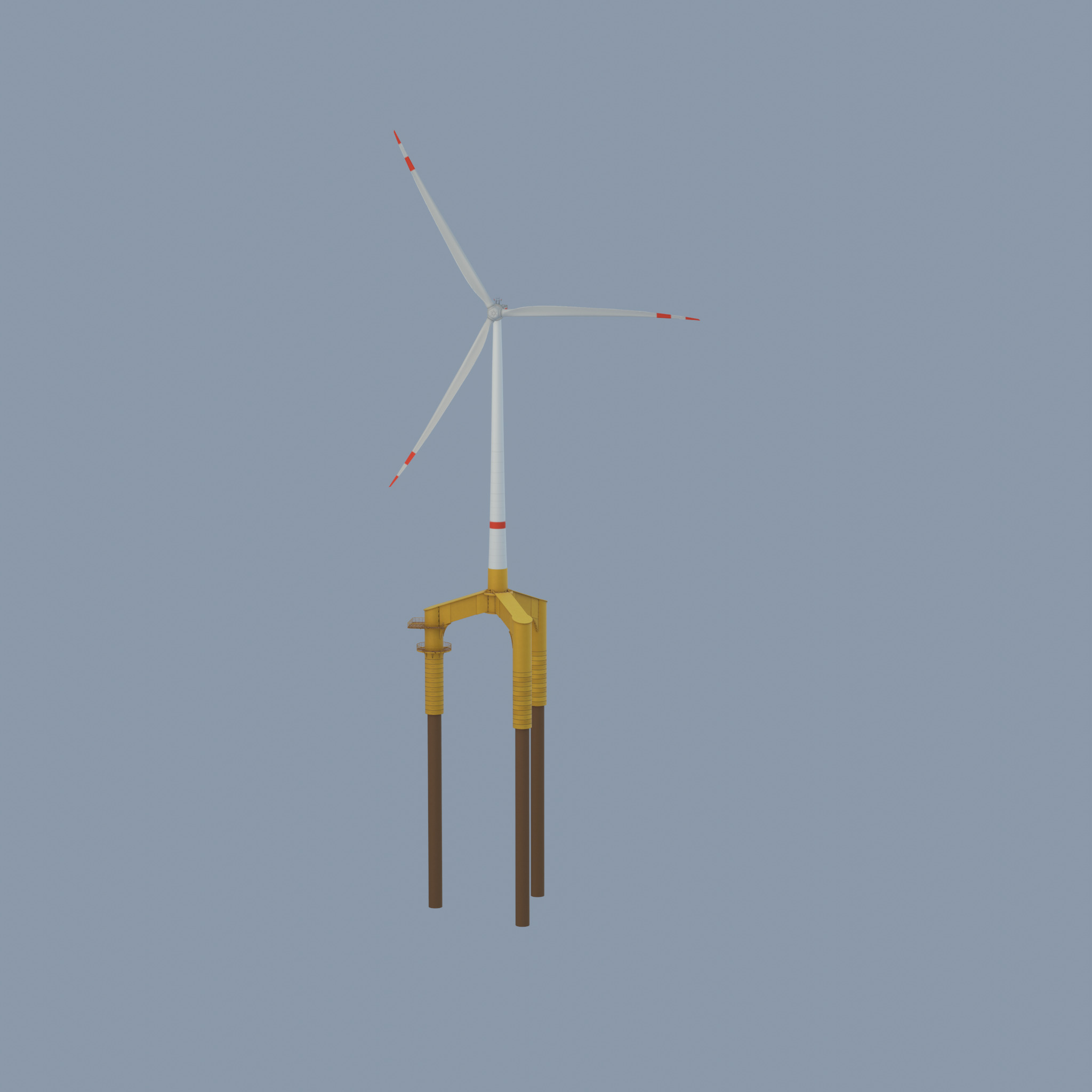 Wind turbine with Offshore Foundation E1 H-132 RD 172m animation Low-poly 3D model_62