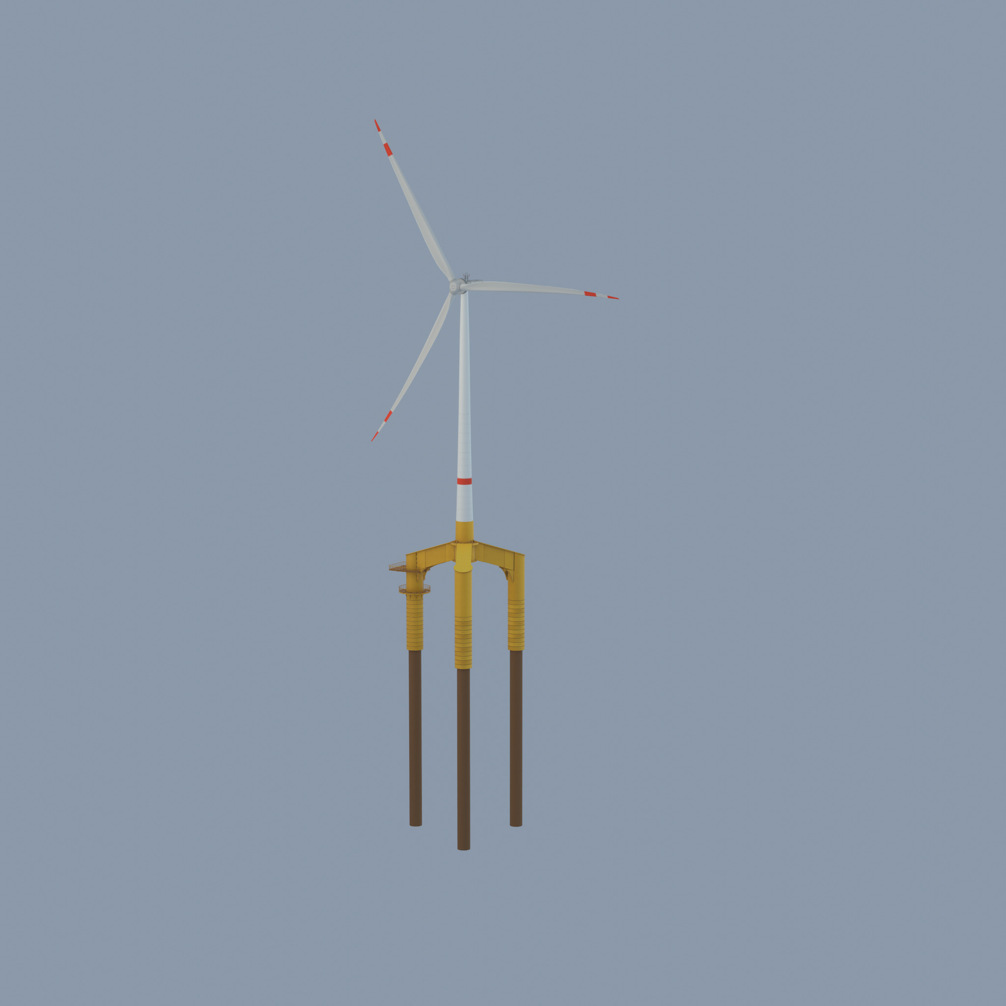 Wind turbine with Offshore Foundation E1 H-132 RD 172m animation Low-poly 3D model_65