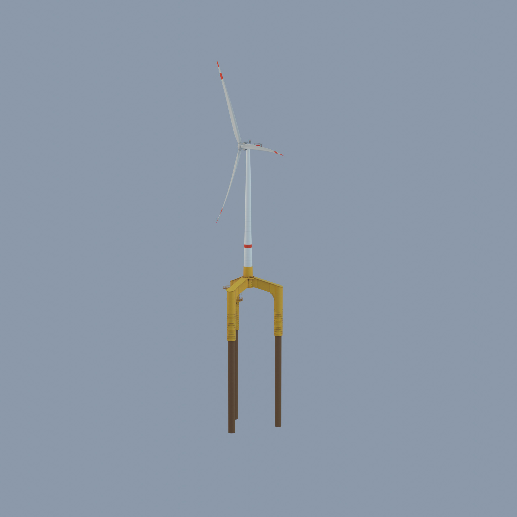 Wind turbine with Offshore Foundation E1 H-132 RD 172m animation Low-poly 3D model_70