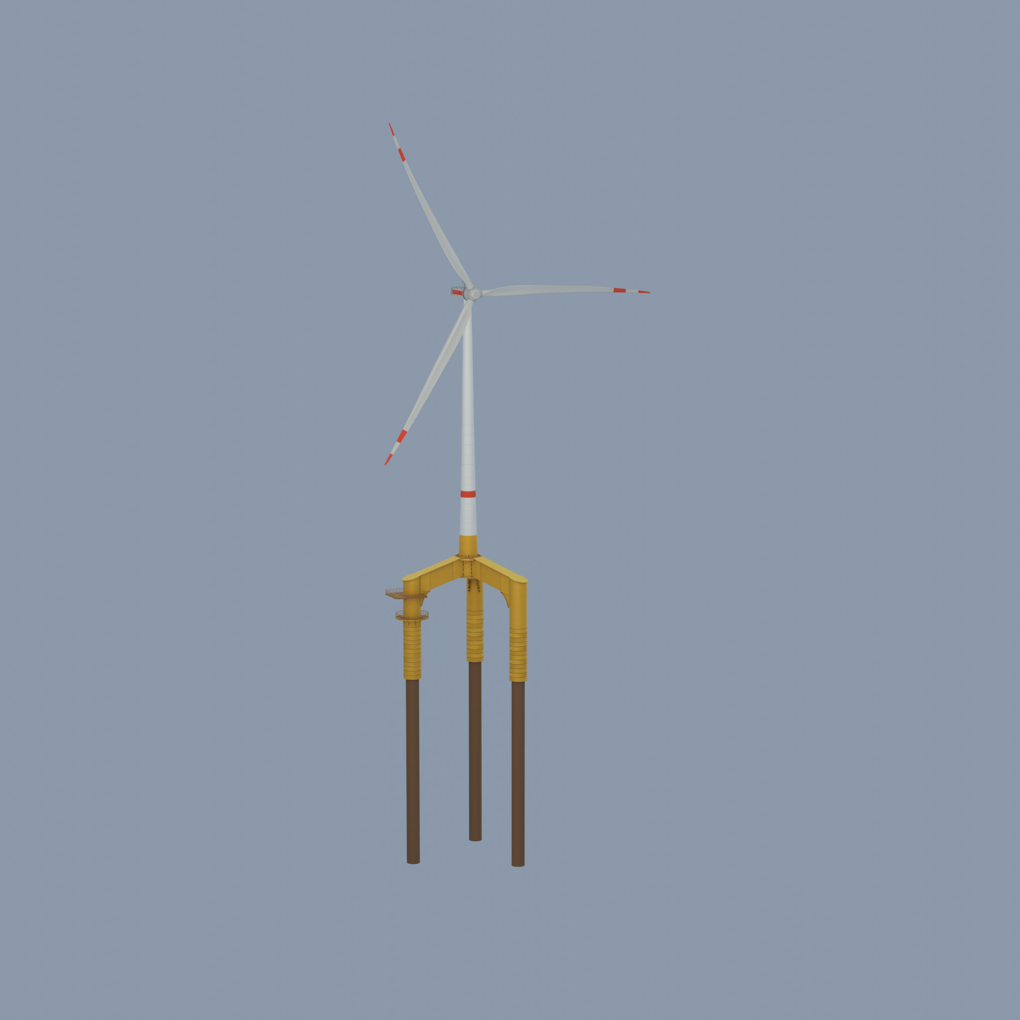Wind turbine with Offshore Foundation E1 H-132 RD 172m animation Low-poly 3D model_58