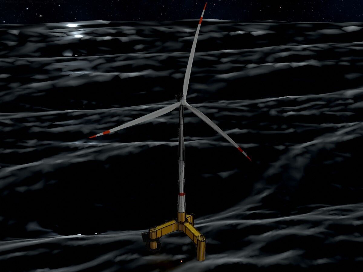 Wind turbine with Offshore Foundation E1 H-132 RD 172m animation Low-poly 3D model_8