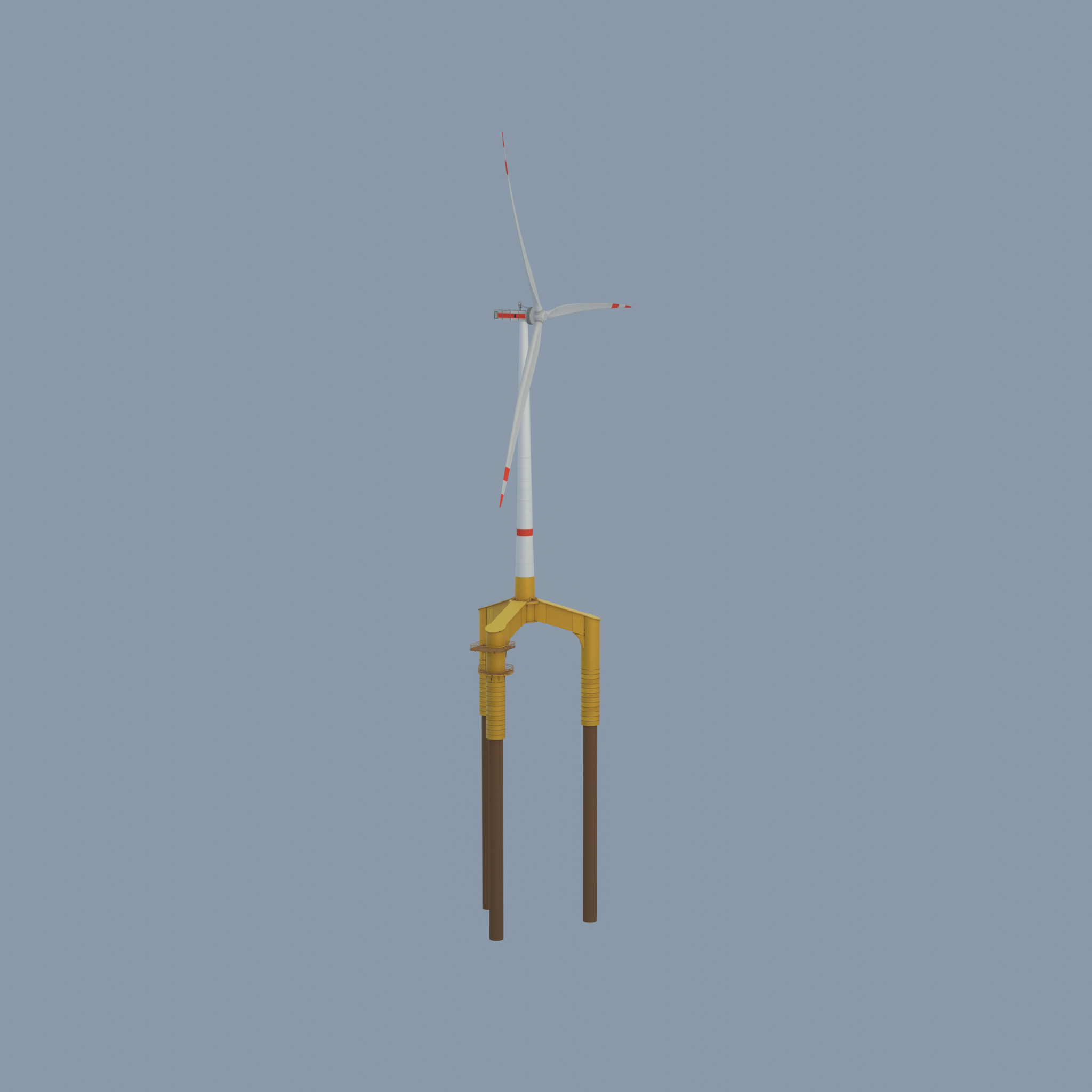 Wind turbine with Offshore Foundation E1 H-132 RD 172m animation Low-poly 3D model_52