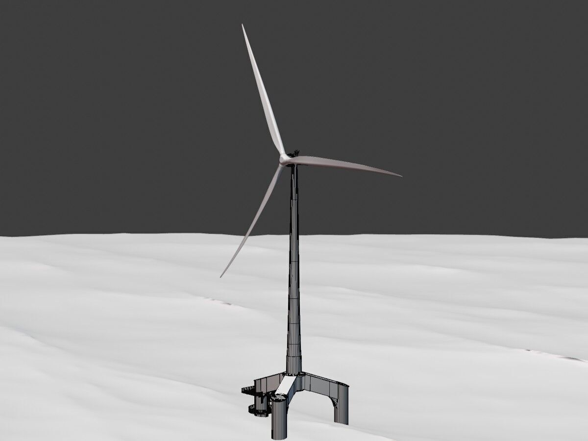 Wind turbine with Offshore Foundation E1 H-132 RD 172m animation Low-poly 3D model_9