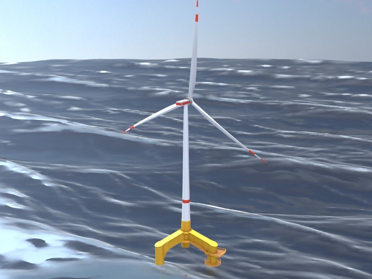Wind turbine with Offshore Foundation E1 H-132 RD 172m animation Low-poly 3D model_15