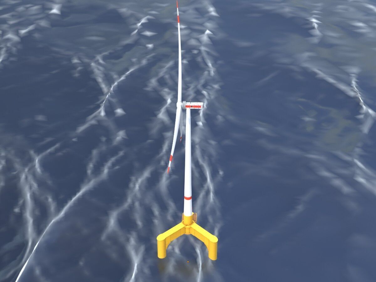 Wind turbine with Offshore Foundation E1 H-132 RD 172m animation Low-poly 3D model_14