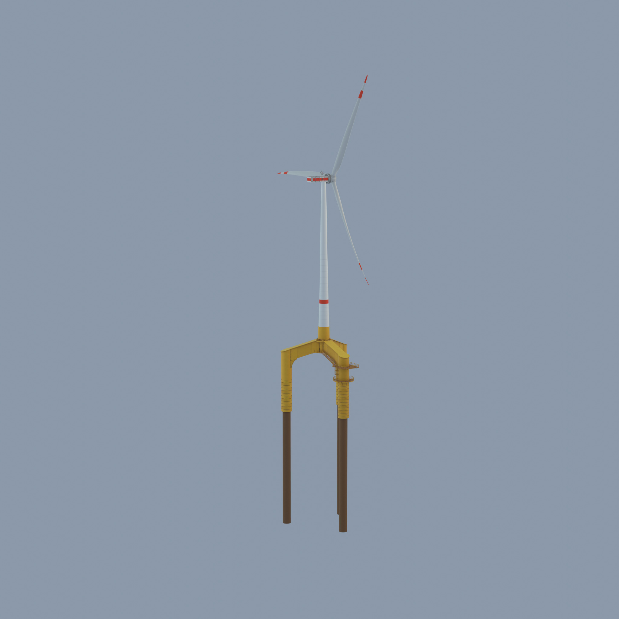 Wind turbine with Offshore Foundation E1 H-132 RD 172m animation Low-poly 3D model_45