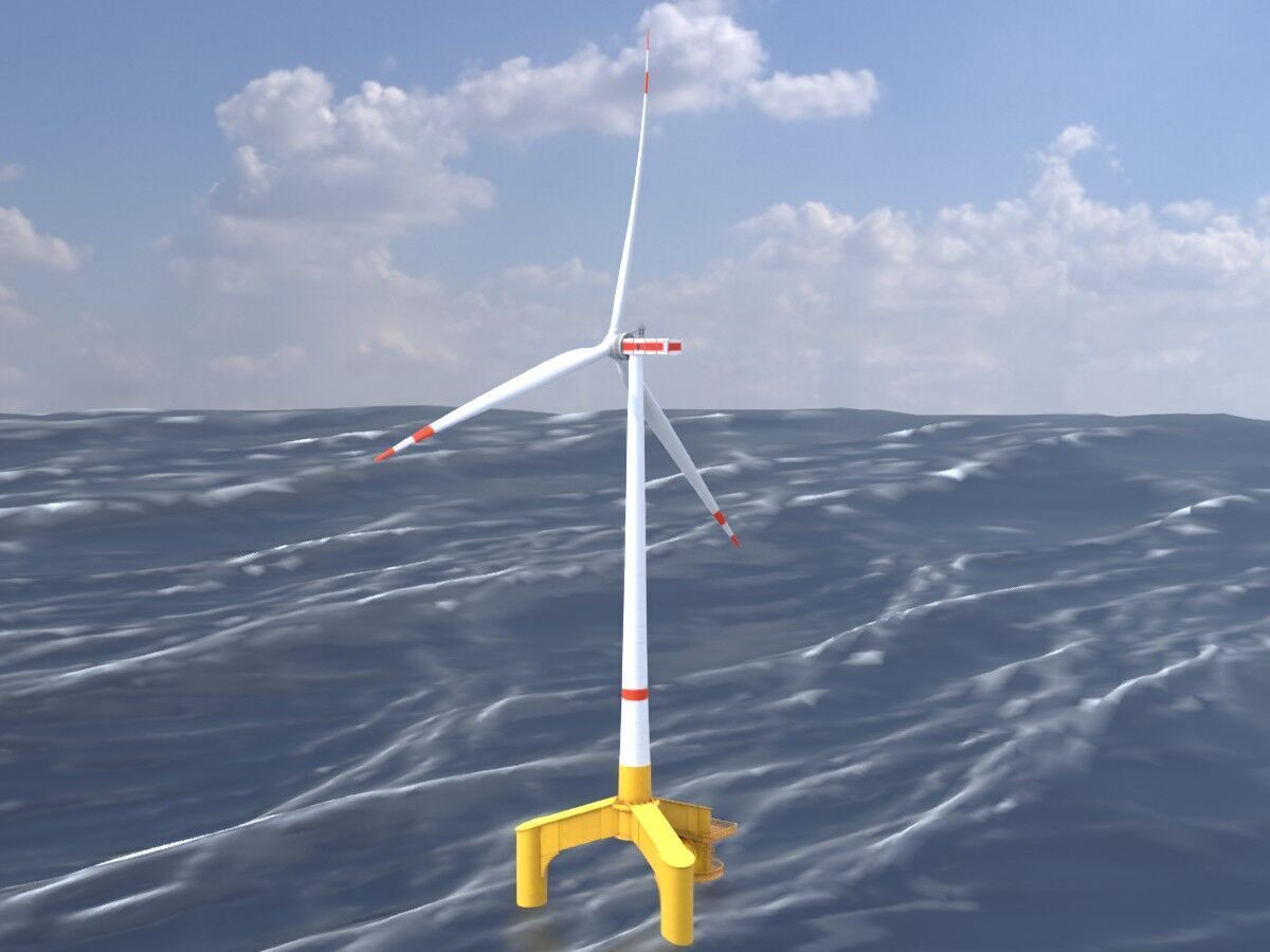 Wind turbine with Offshore Foundation E1 H-132 RD 172m animation Low-poly 3D model_2