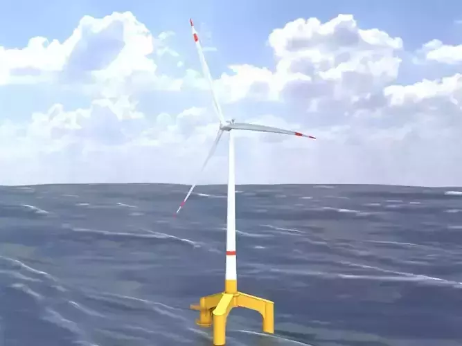 Wind turbine with Offshore Foundation E1 H-132 RD 172m animation Low-poly 3D model
