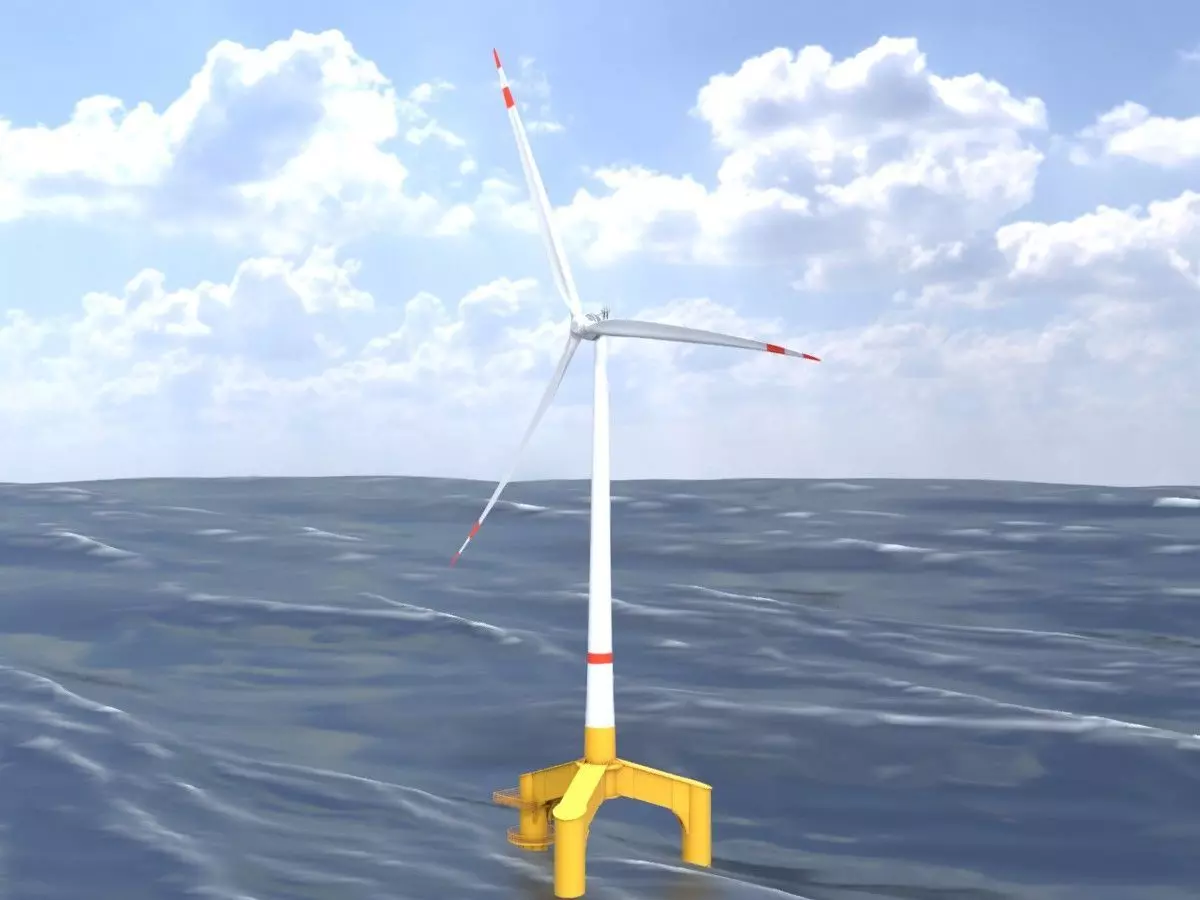 Wind turbine with Offshore Foundation E1 H-132 RD 172m animation Low-poly 3D model_0