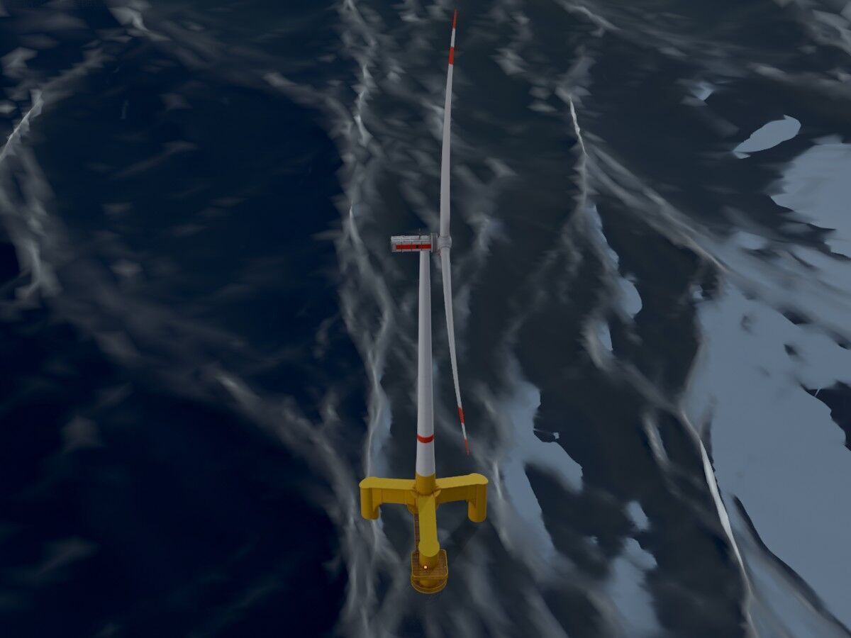 Wind turbine with Offshore Foundation E1 H-132 RD 172m animation Low-poly 3D model_16