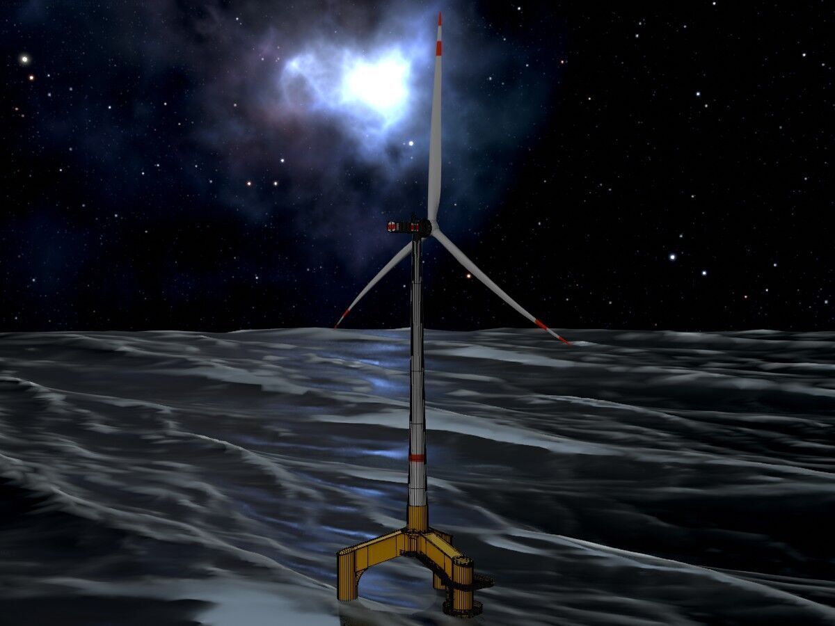 Wind turbine with Offshore Foundation E1 H-132 RD 172m animation Low-poly 3D model_7