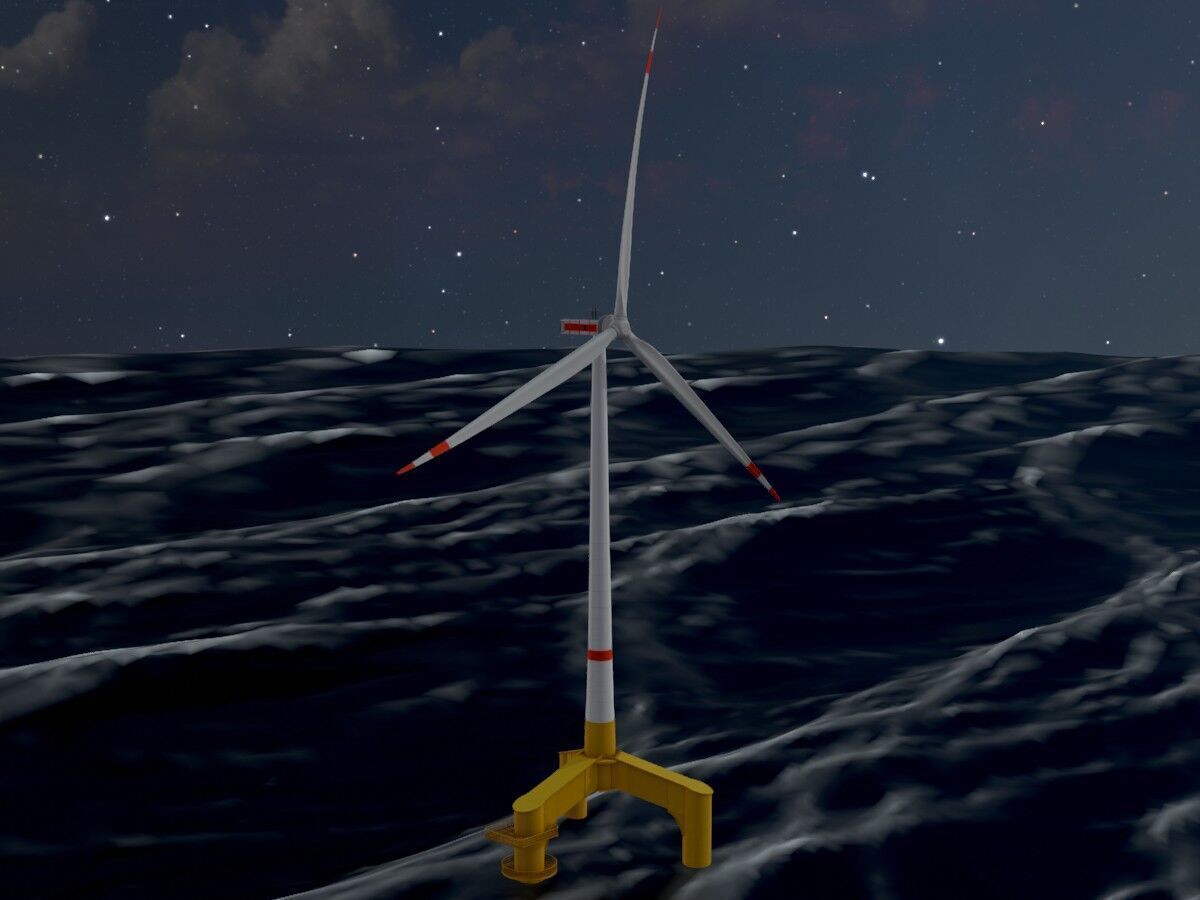 Wind turbine with Offshore Foundation E1 H-132 RD 172m animation Low-poly 3D model_4