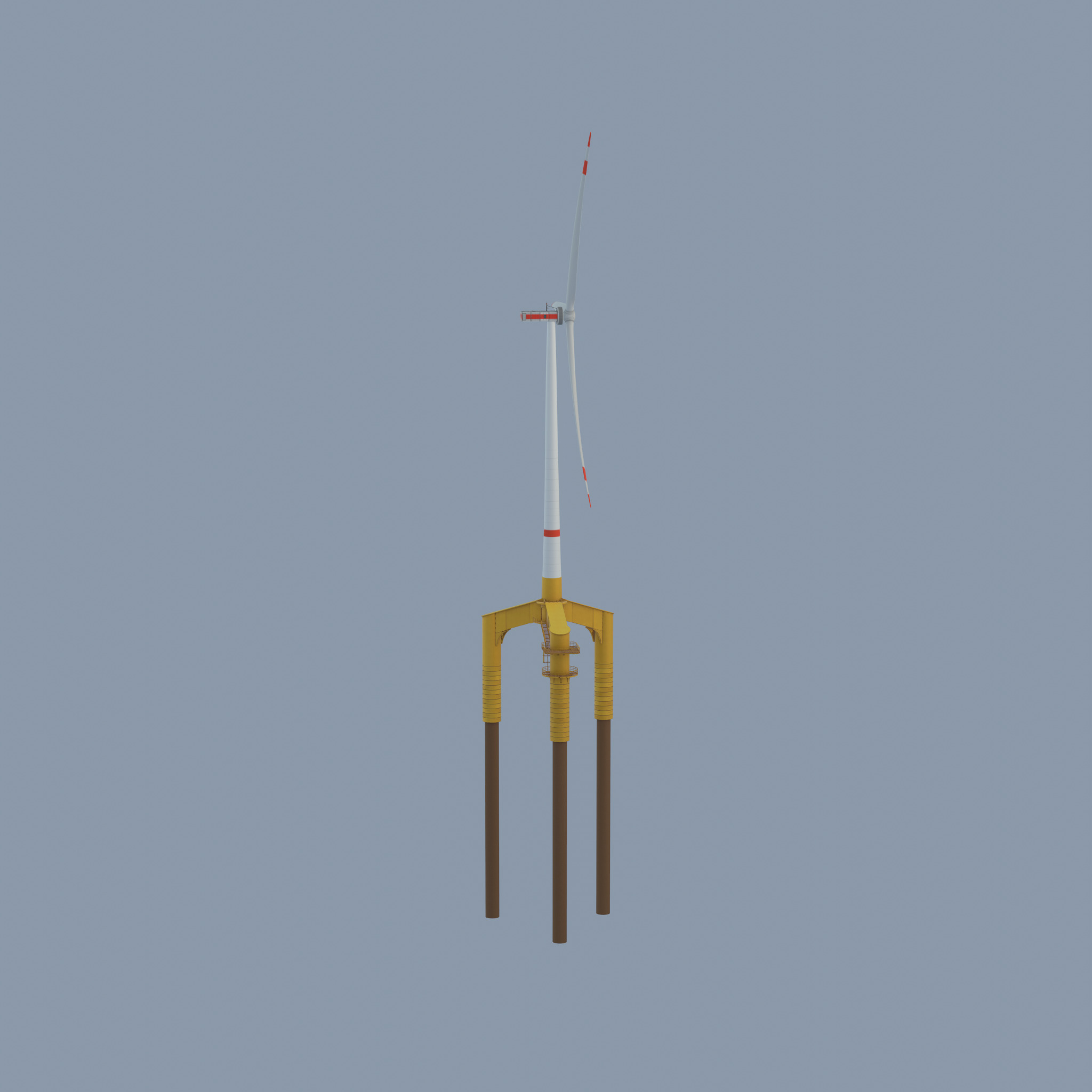 Wind turbine with Offshore Foundation E1 H-132 RD 172m animation Low-poly 3D model_48