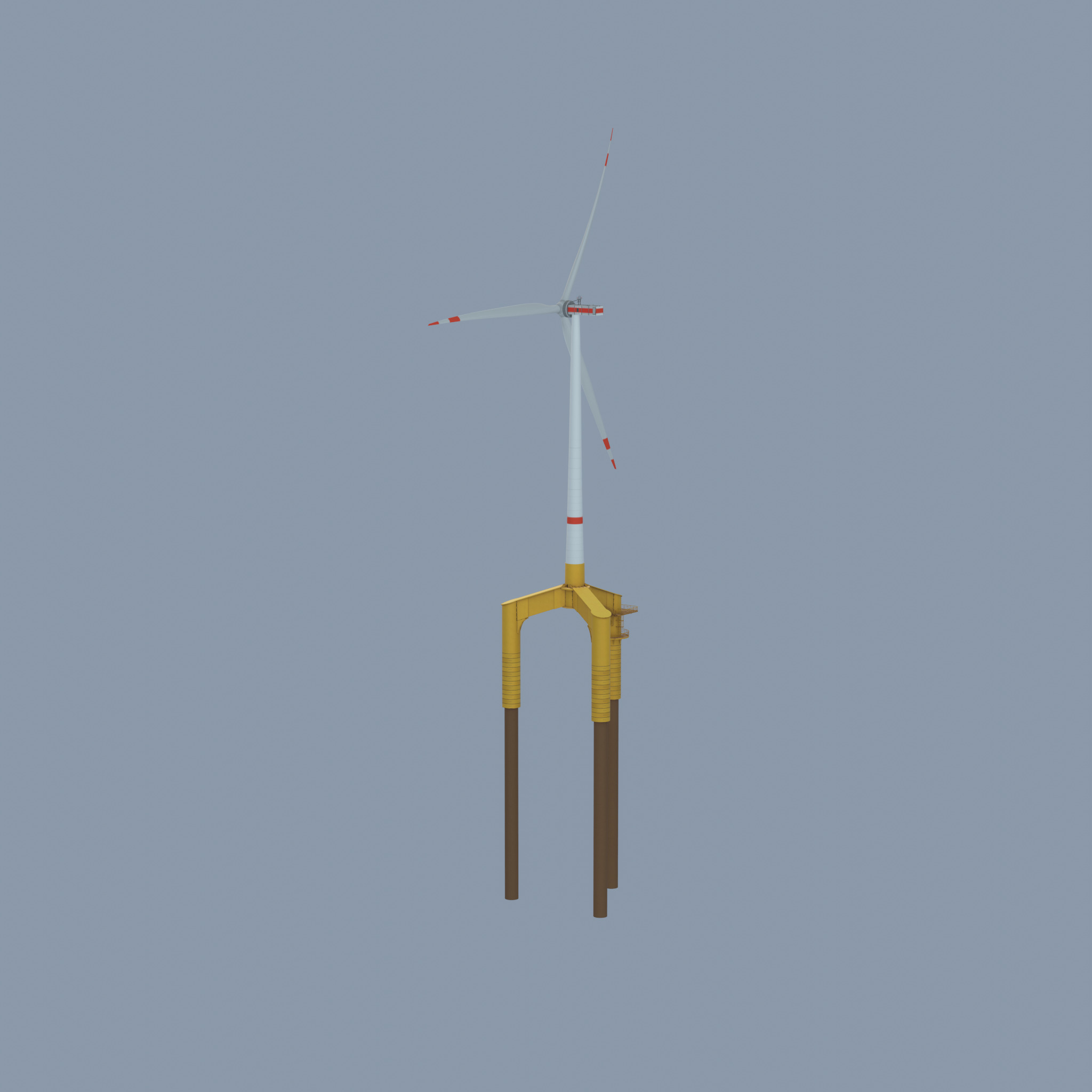 Wind turbine with Offshore Foundation E1 H-132 RD 172m animation Low-poly 3D model_29