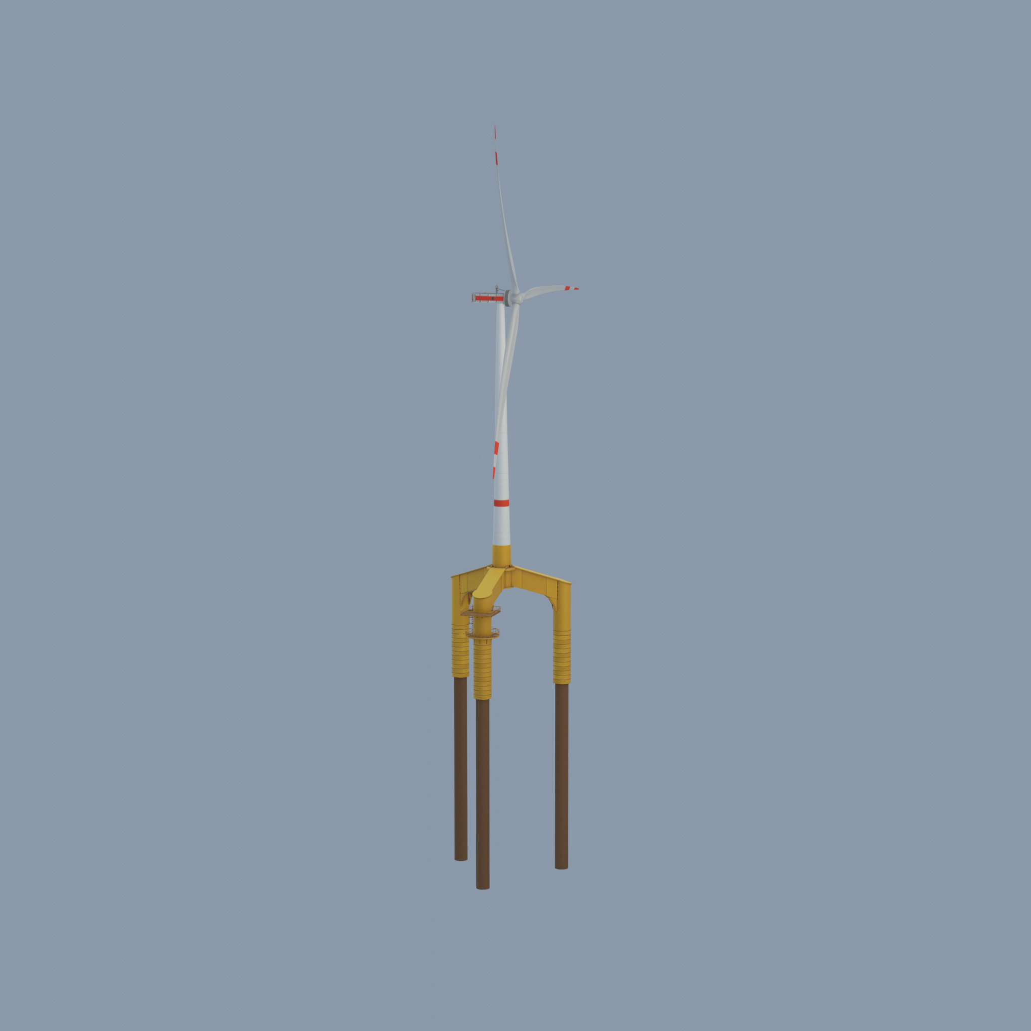 Wind turbine with Offshore Foundation E1 H-132 RD 172m animation Low-poly 3D model_51