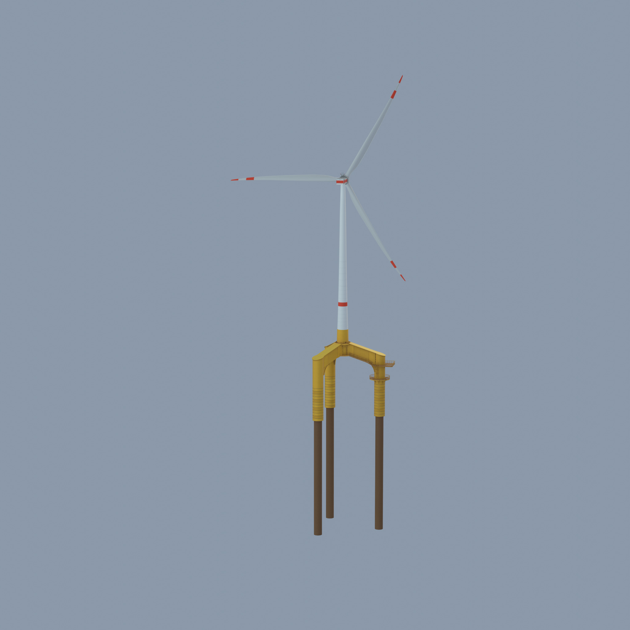 Wind turbine with Offshore Foundation E1 H-132 RD 172m animation Low-poly 3D model_38