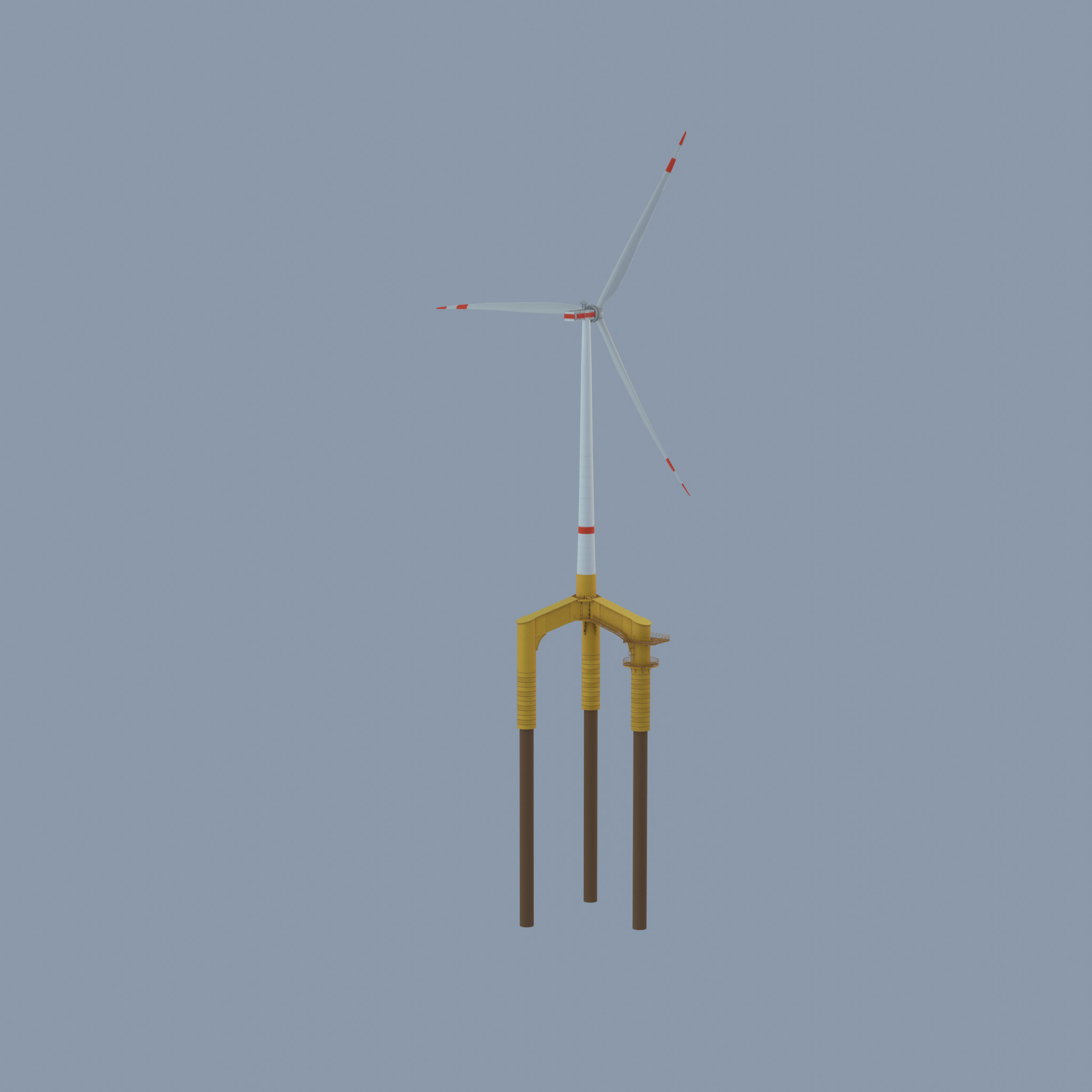 Wind turbine with Offshore Foundation E1 H-132 RD 172m animation Low-poly 3D model_41