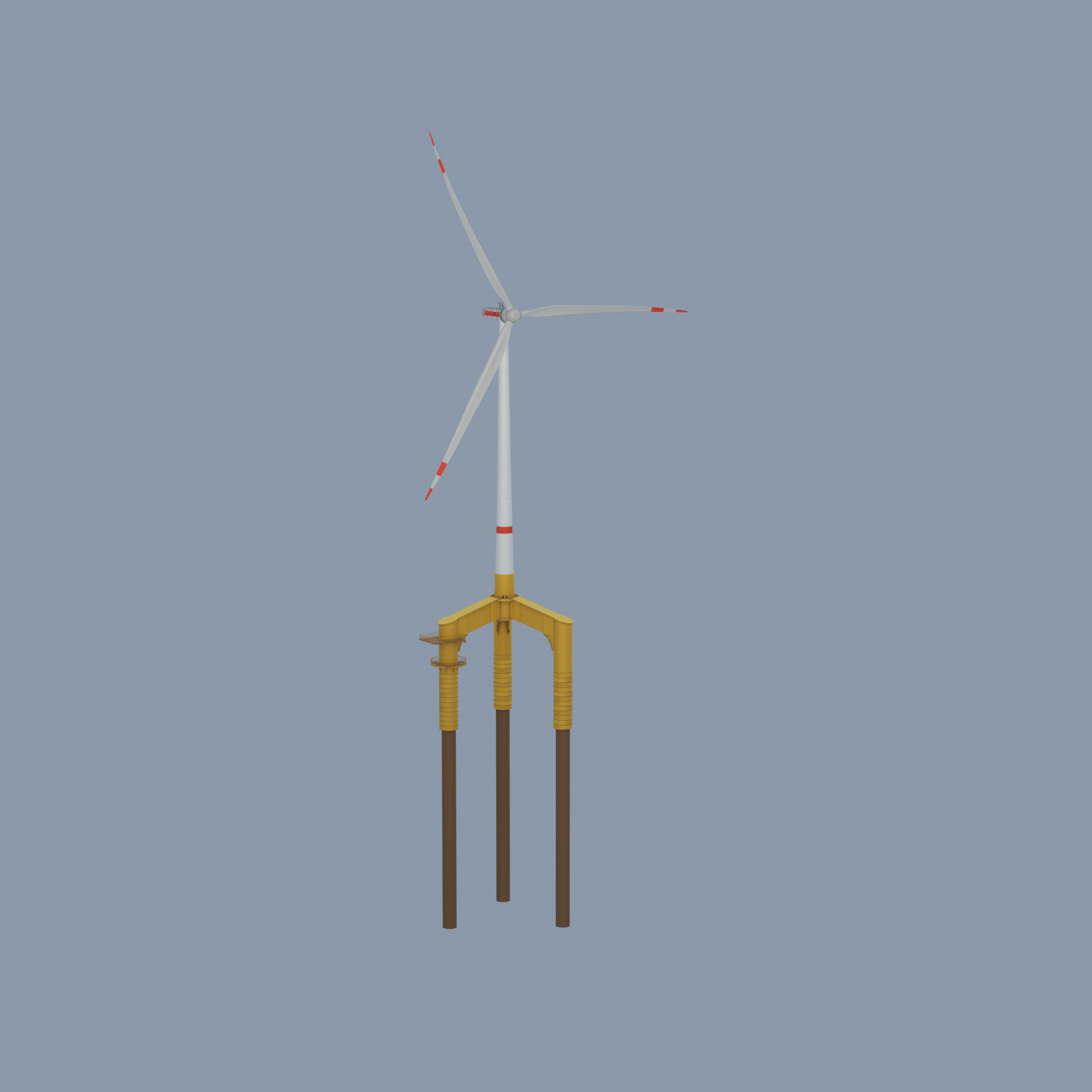 Wind turbine with Offshore Foundation E1 H-132 RD 172m animation Low-poly 3D model_57