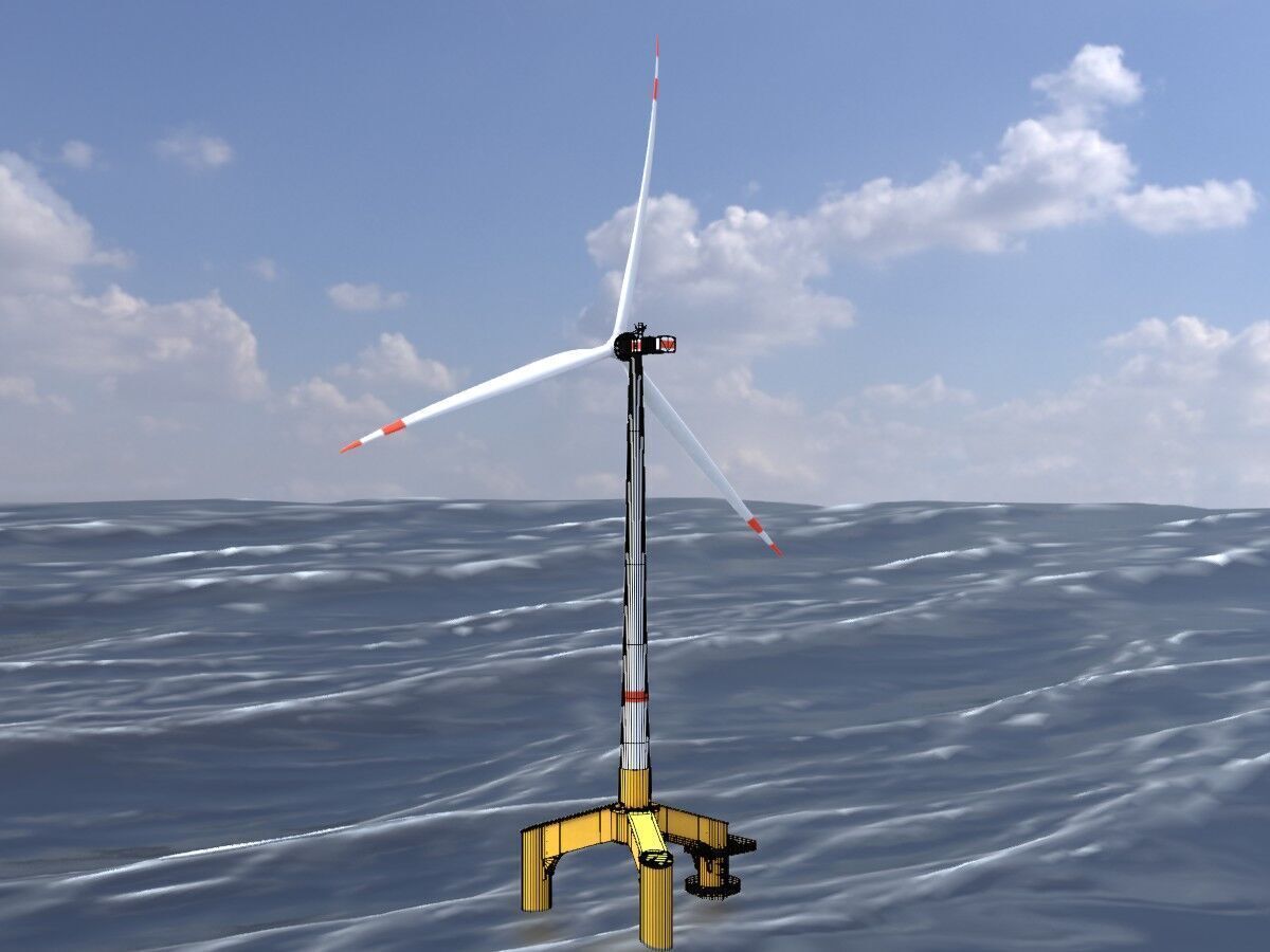 Wind turbine with Offshore Foundation E1 H-132 RD 172m animation Low-poly 3D model_6