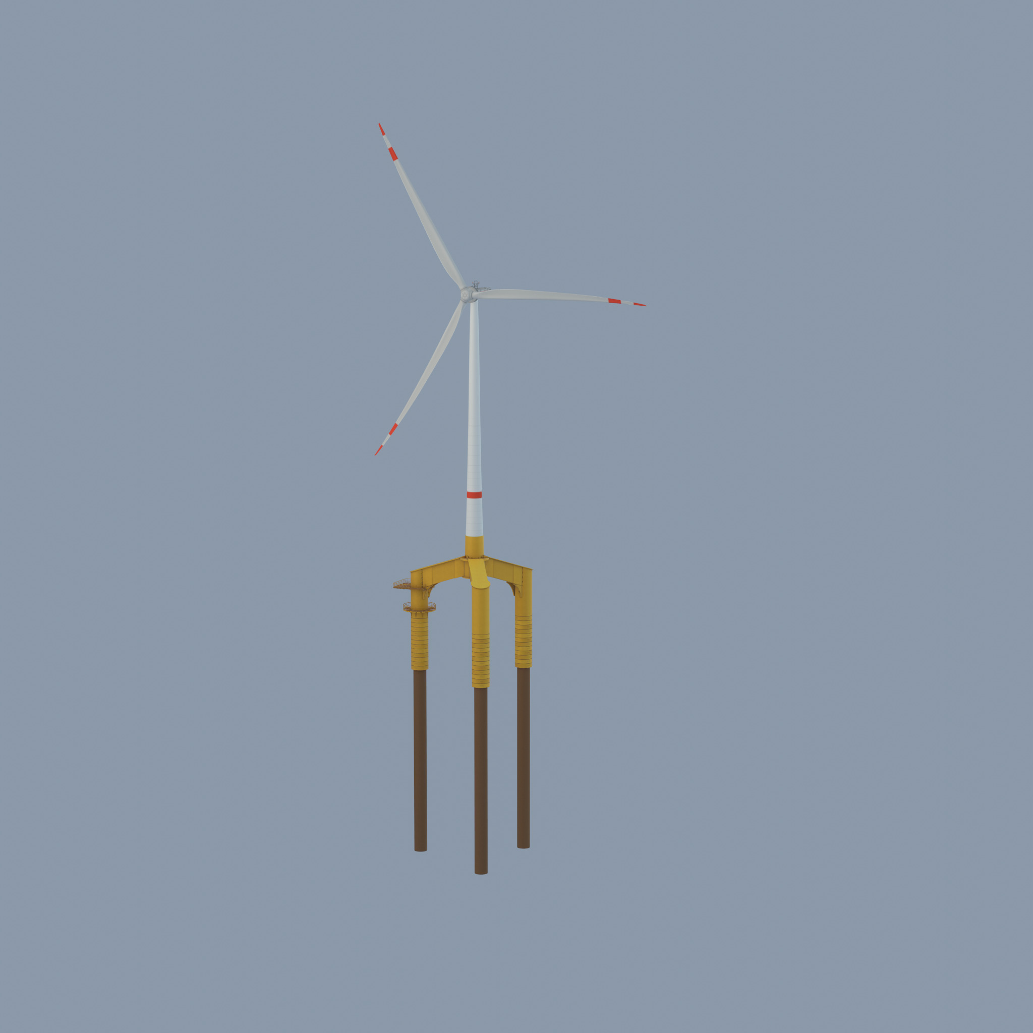 Wind turbine with Offshore Foundation E1 H-132 RD 172m animation Low-poly 3D model_64