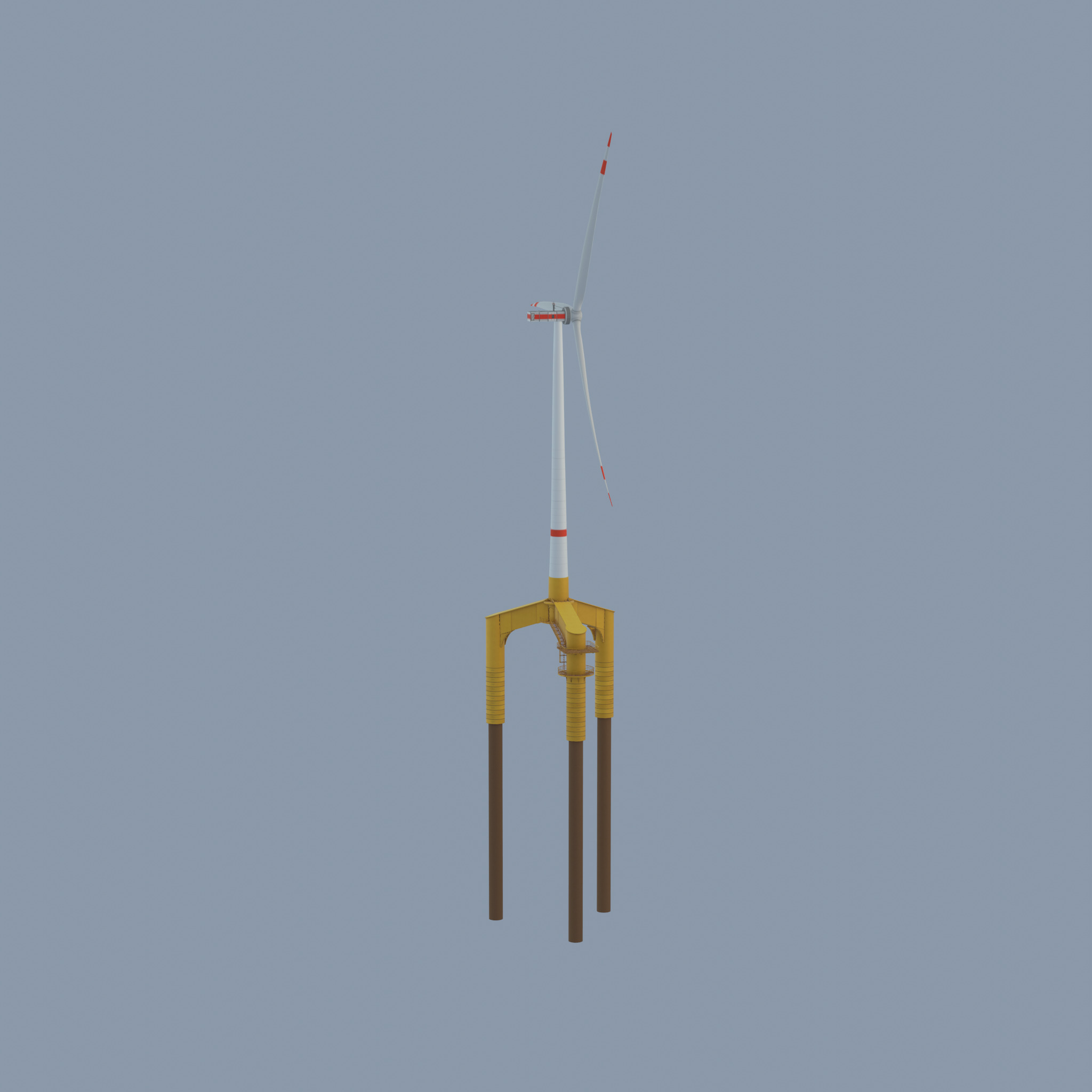 Wind turbine with Offshore Foundation E1 H-132 RD 172m animation Low-poly 3D model_47