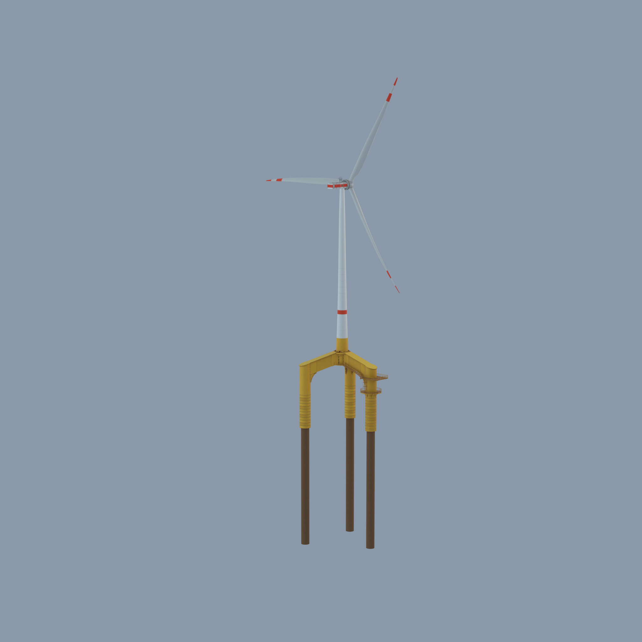 Wind turbine with Offshore Foundation E1 H-132 RD 172m animation Low-poly 3D model_42
