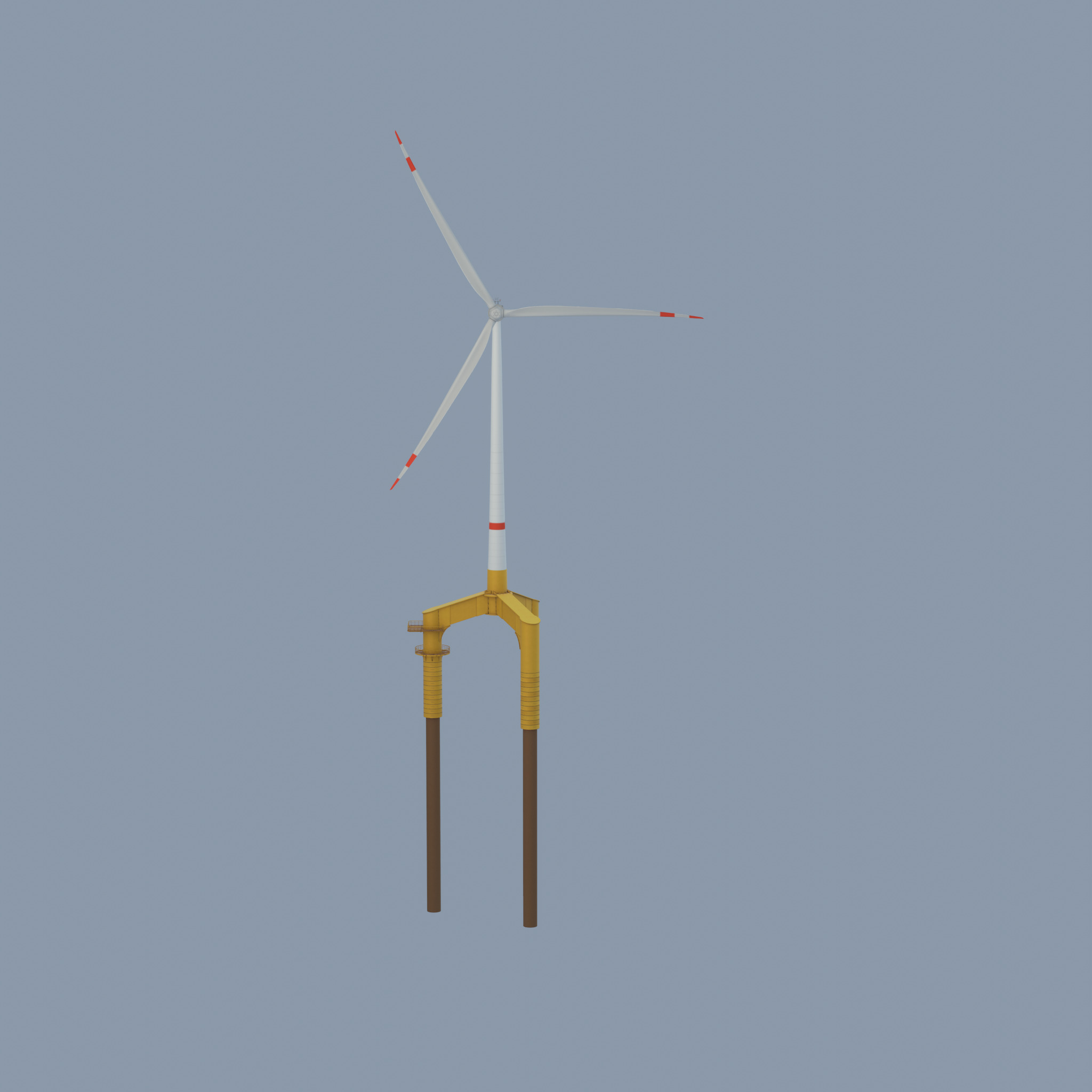 Wind turbine with Offshore Foundation E1 H-132 RD 172m animation Low-poly 3D model_61