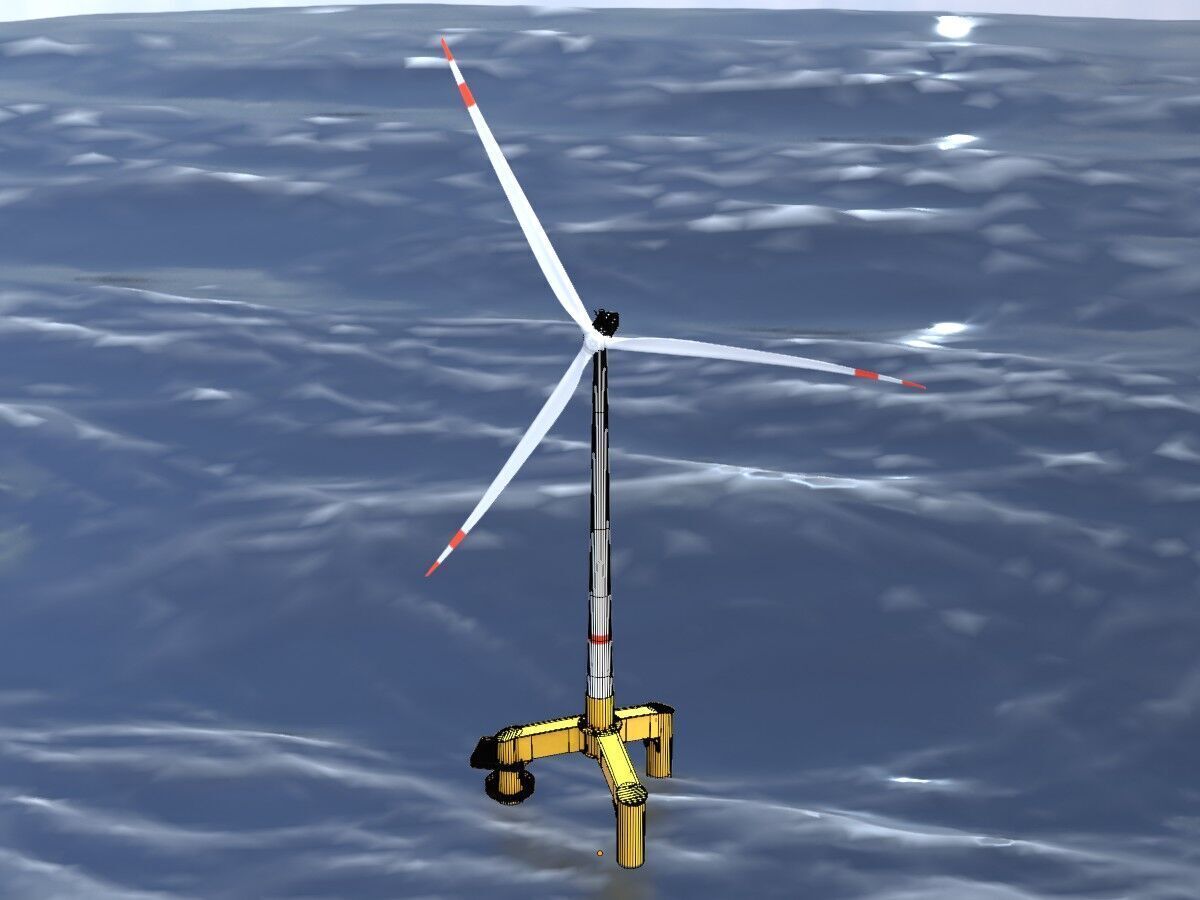 Wind turbine with Offshore Foundation E1 H-132 RD 172m animation Low-poly 3D model_5