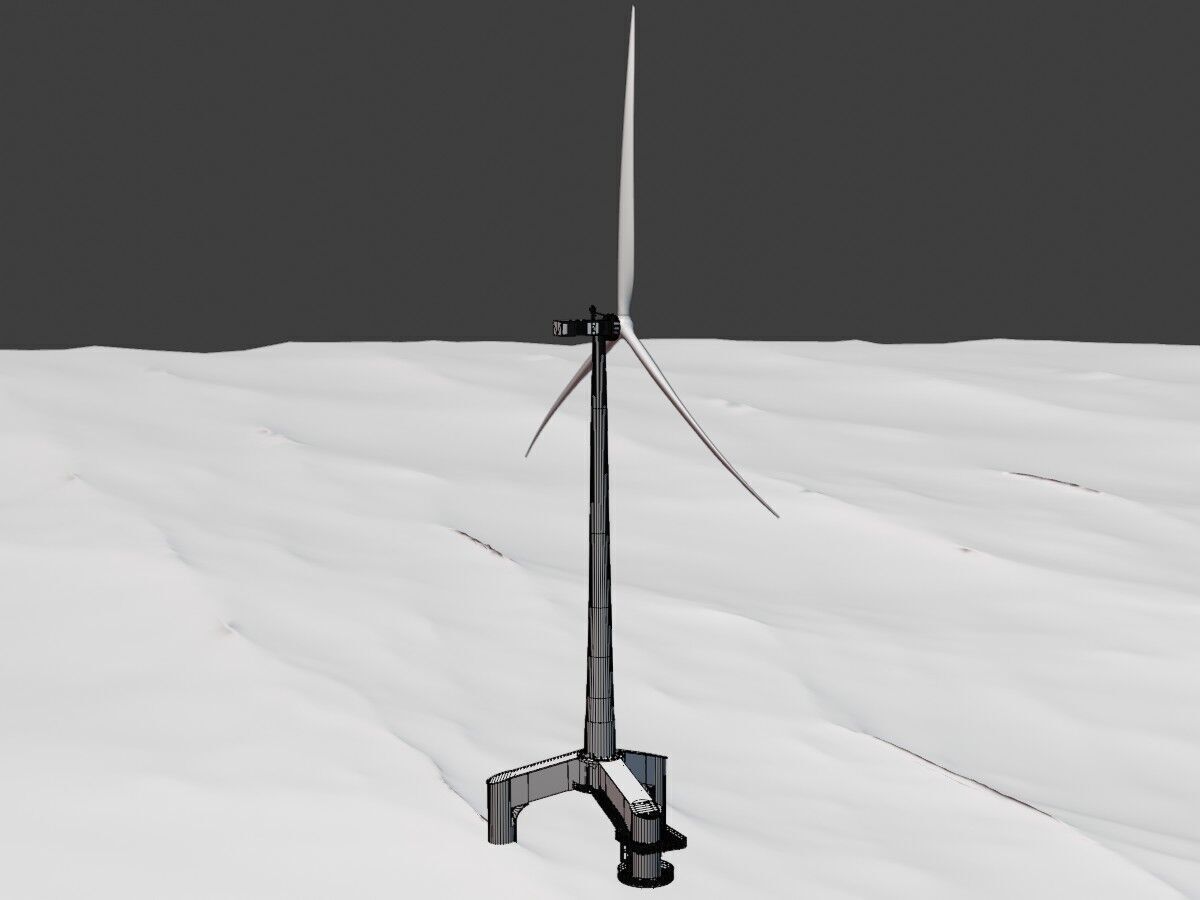 Wind turbine with Offshore Foundation E1 H-132 RD 172m animation Low-poly 3D model_11