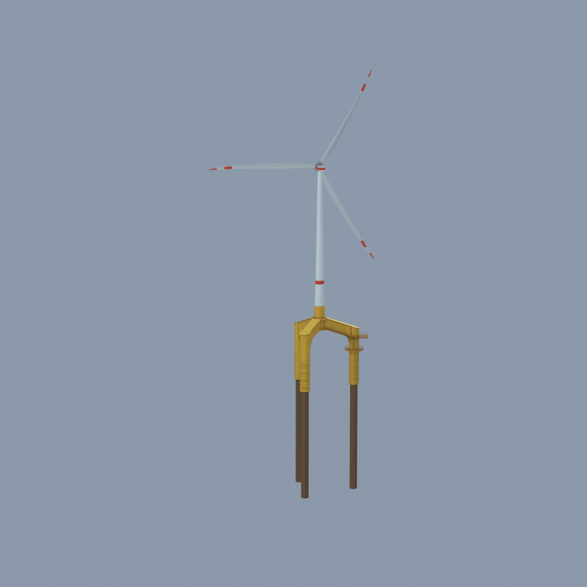 Wind turbine with Offshore Foundation E1 H-132 RD 172m animation Low-poly 3D model_36