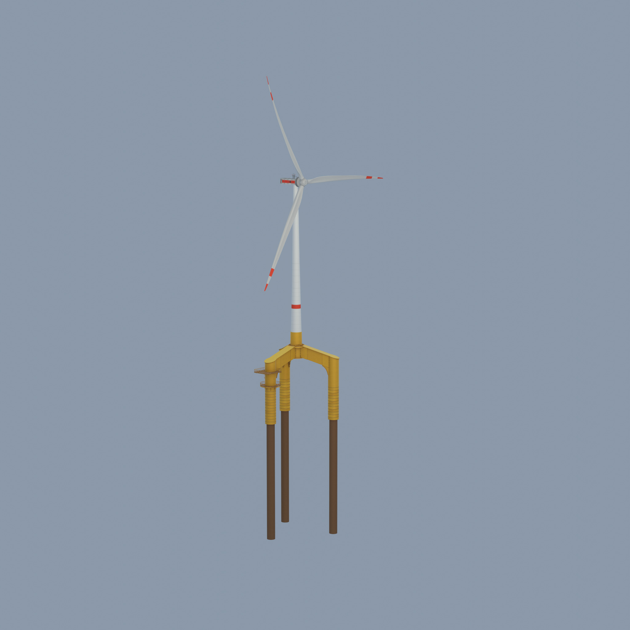 Wind turbine with Offshore Foundation E1 H-132 RD 172m animation Low-poly 3D model_55