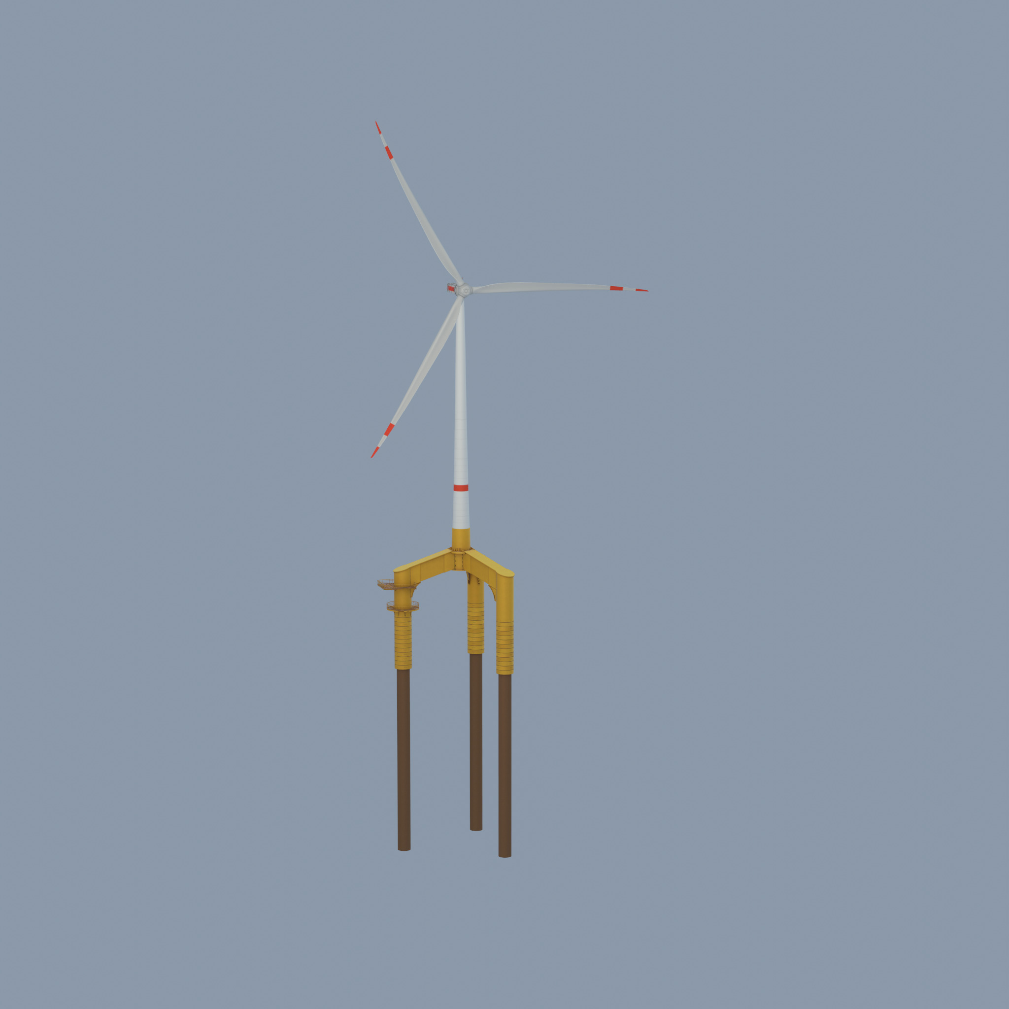 Wind turbine with Offshore Foundation E1 H-132 RD 172m animation Low-poly 3D model_59