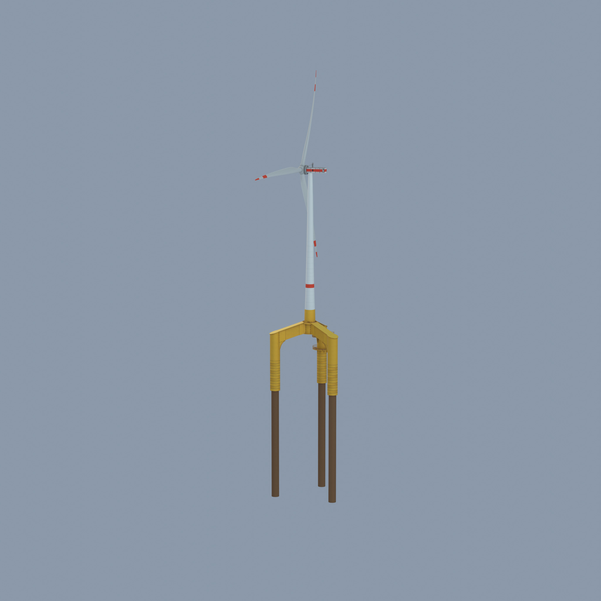 Wind turbine with Offshore Foundation E1 H-132 RD 172m animation Low-poly 3D model_27