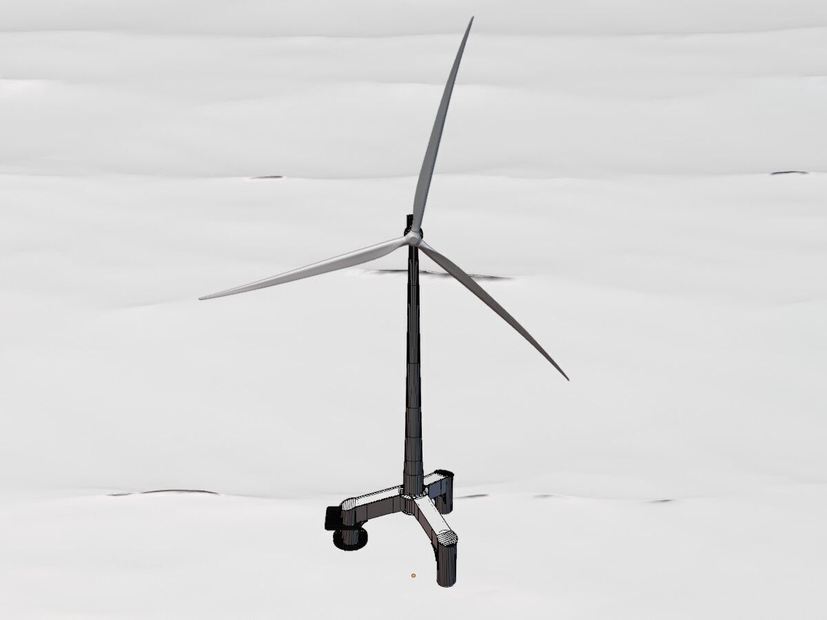 Wind turbine with Offshore Foundation E1 H-132 RD 172m animation Low-poly 3D model_12