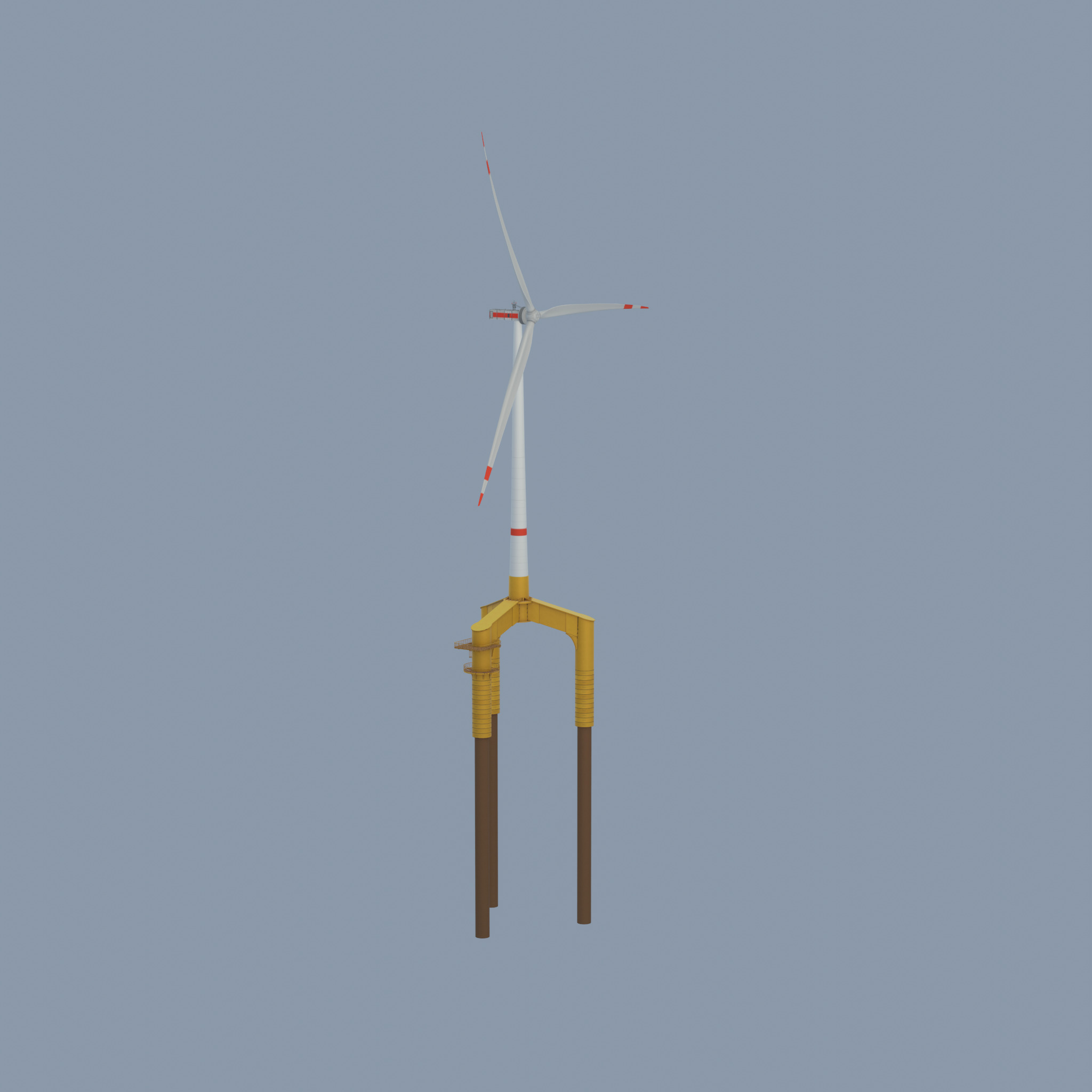 Wind turbine with Offshore Foundation E1 H-132 RD 172m animation Low-poly 3D model_53