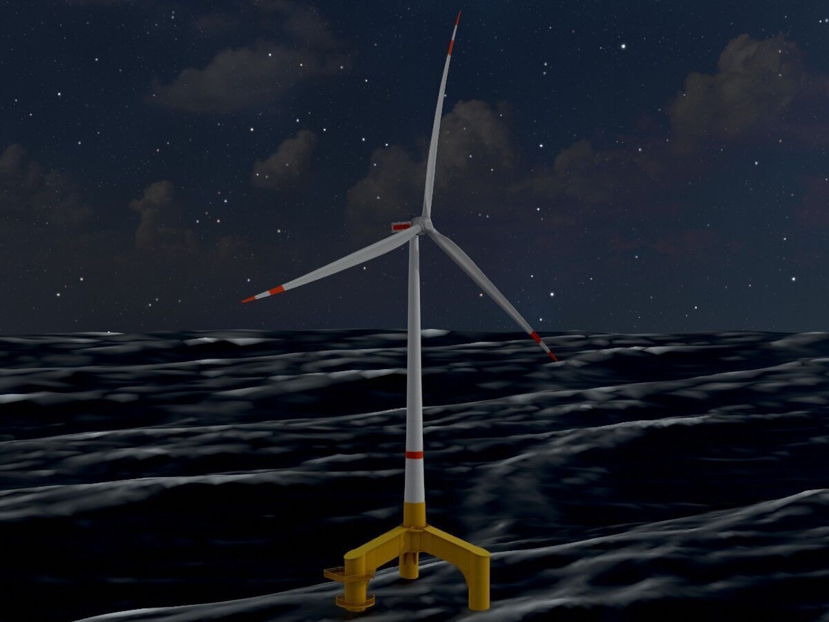 Wind turbine with Offshore Foundation E1 H-132 RD 172m animation Low-poly 3D model_20